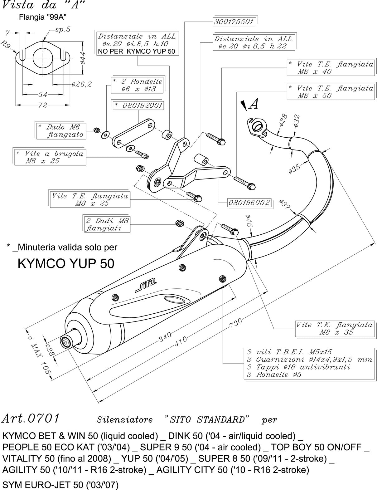 Complete Catalytic Exhaust System With Sound Certification Sito Stainless Steel - Leovince Compatible With Kymco Yup 50 (2004-2005)