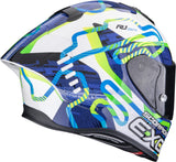 Full-Face Motorcycle Helmet Scorpion Exo Exo-R1 Evo Ii Air Ultra Tct White Blue Green Cornering Size M