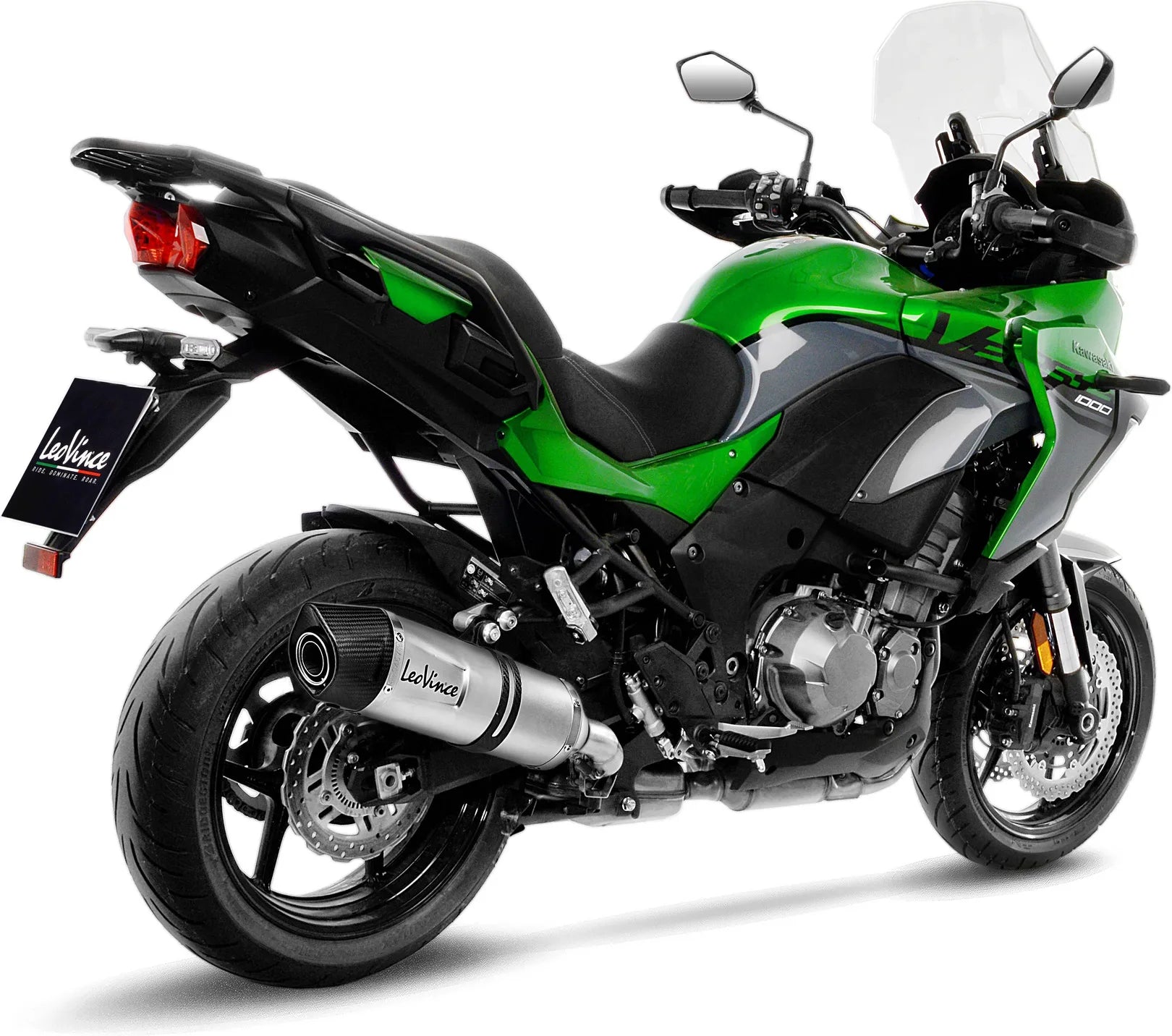 Tubo De Escape Sin Homologación Acústica Lv One Evo Acero Fondo Carbono - Leovince Compatible Con Kawasaki Versys 1000 (2019-2024)