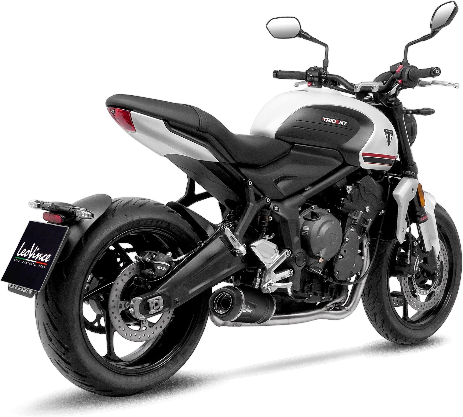 Complete Exhaust System Without Catalytic Converter And Without Sound Certification Lv One Evo Steel Black Carbon Fiber End Cap - Leovince Compatible With Triumph Trident 660 (2021-2024)
