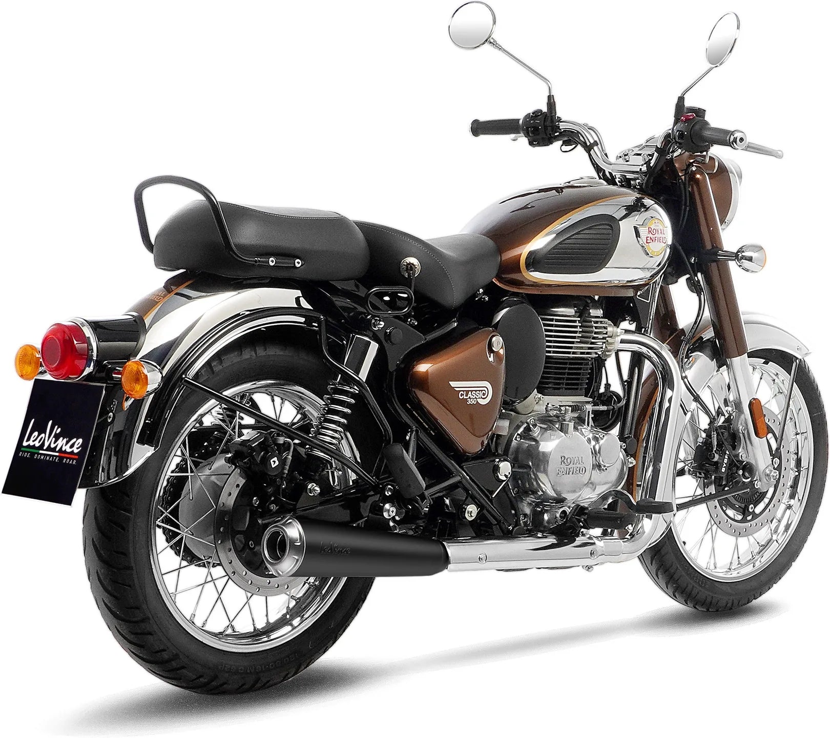 Tubo De Escape Con Homologación Acústica Classic Racer Acero Negro Fondo Acero - Leovince Compatible Con Royal Enfield Meteor 350 (2021-2024)
