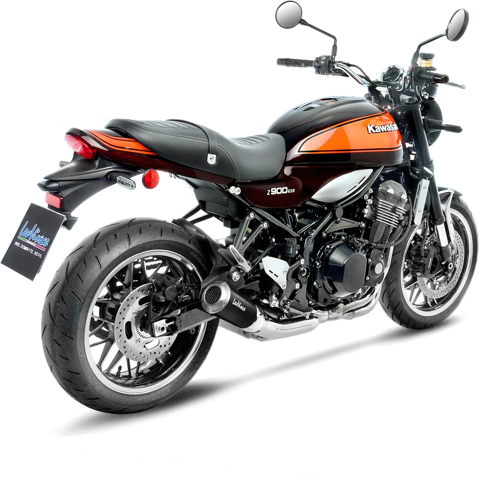 Tubo De Escape Con Homologación Acústica Lv-10 Acero Negro Fondo Acero - Leovince Compatible Con Kawasaki Z 900 Rs (2018-2024)