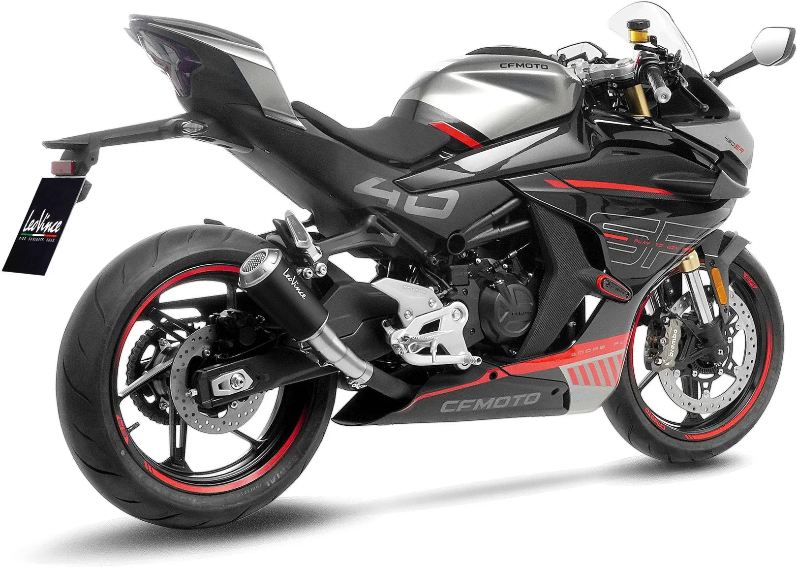 Tubo De Escape Sin Homologación Acústica Lv-10 Acero Negro Fondo Acero - Leovince Compatible Con Cfmoto 450 Ss - Sr (2023-2024)