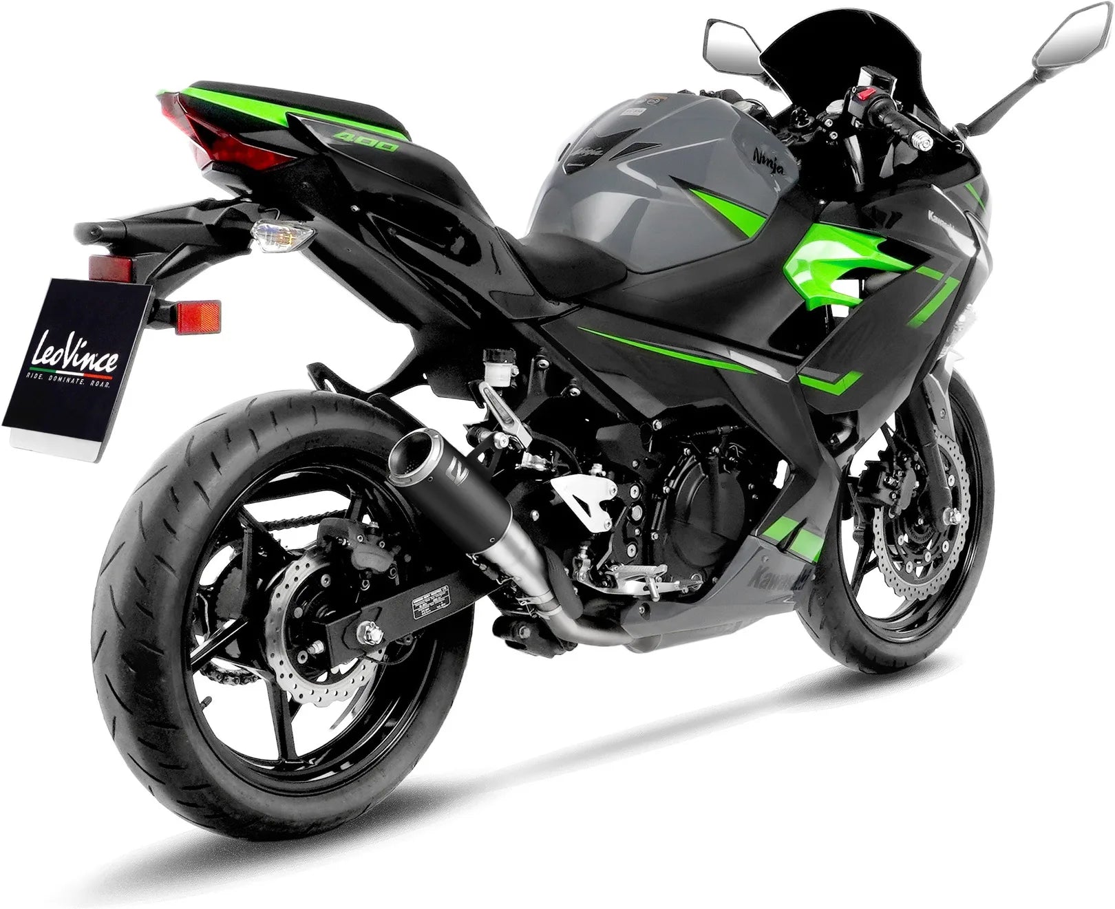 Tubo De Escape Sin Homologación Acústica Lv Corsa Acero Negro Fondo Acero - Leovince Compatible Con Kawasaki Z 400 (2019-2021)