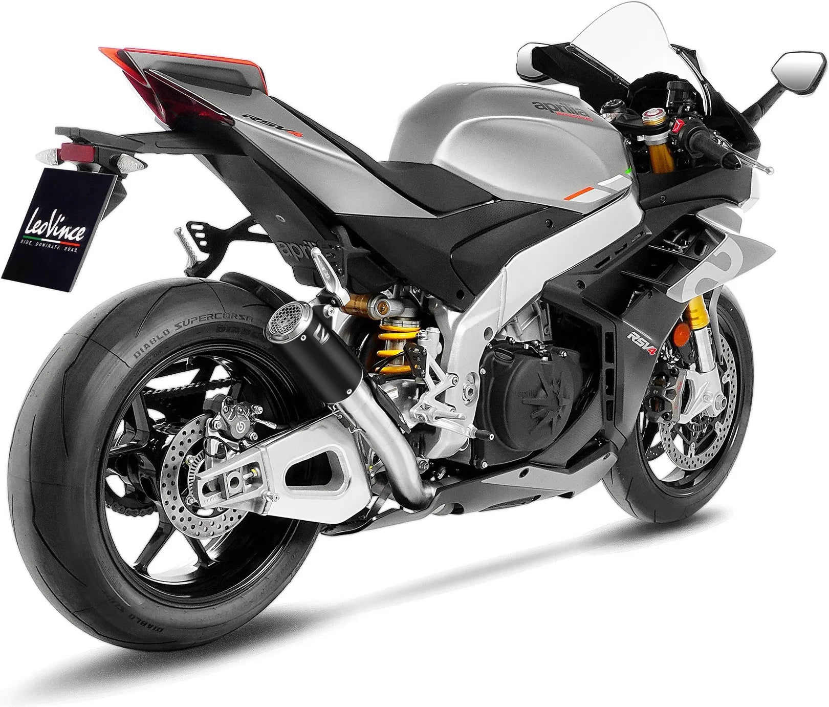 Tubo De Escape Sin Homologación Acústica Lv Corsa S Acero Negro Fondo Acero - Leovince Compatible Con Aprilia Tuono V4 1100 (2021-2024)