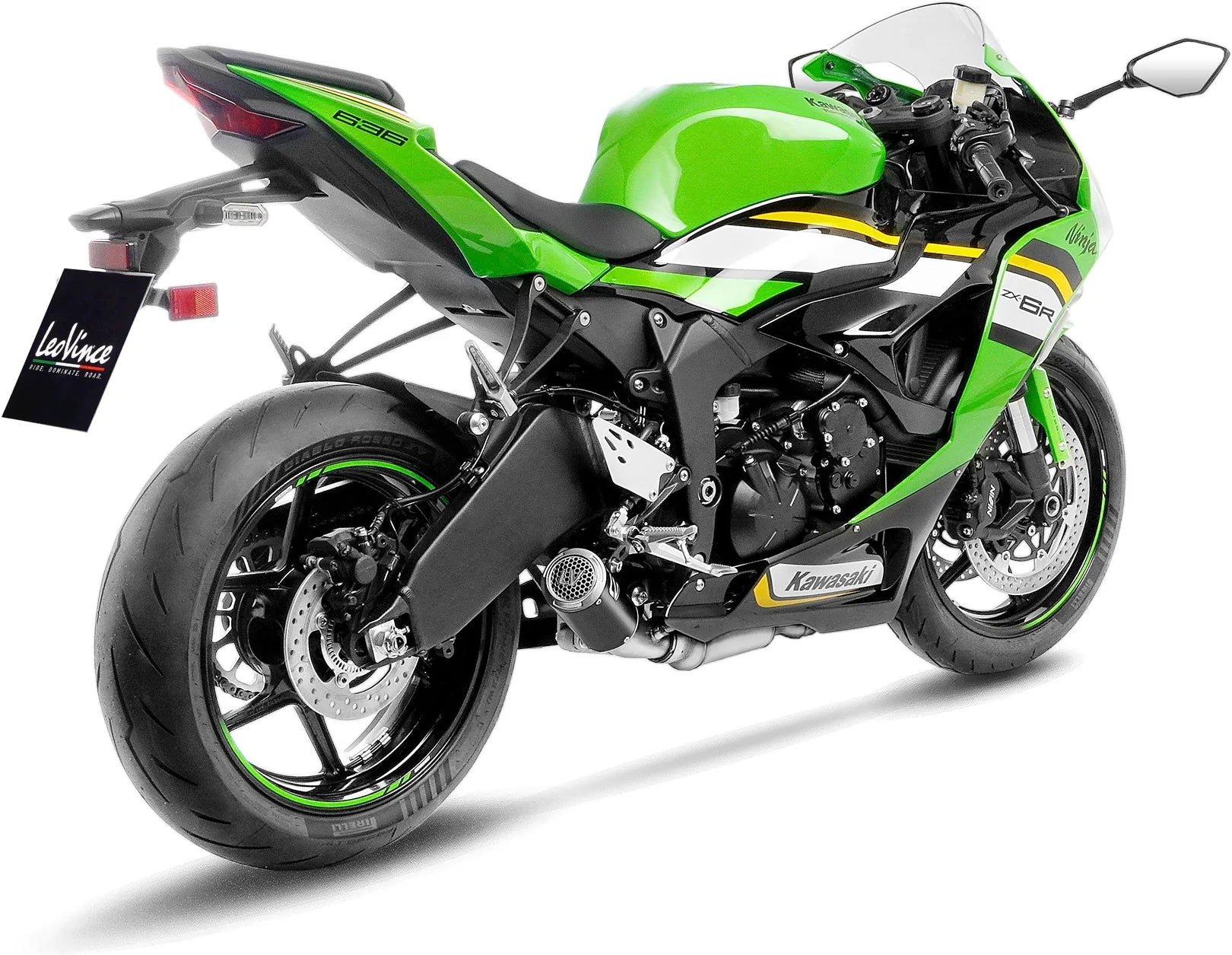 Tubo De Escape Sin Homologación Acústica Lv Corsa S Acero Negro Fondo Acero - Leovince Compatible Con Kawasaki Zx 6R Ninja (2019-2020)