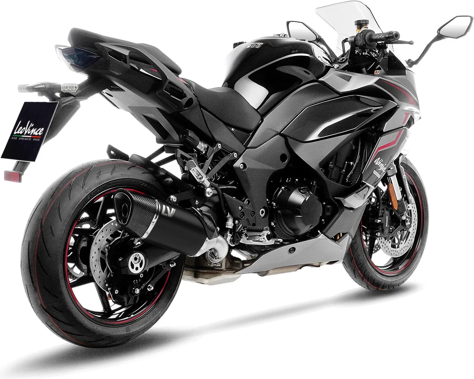 Tubo De Escape Sin Homologación Acústica Lv-14 R Acero Negro Fondo Carbono - Leovince Compatible Con Kawasaki Ninja 1000 Sx (2025-2026)