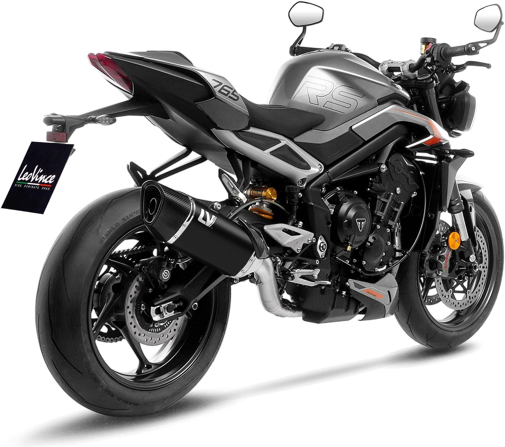 Complete Exhaust System Without Catalytic Converter And Without Sound Certification Lv-14 R Steel Black Carbon Fiber End Cap - Leovince Compatible With Triumph Street Triple 765 R - Rs (2023-2024)