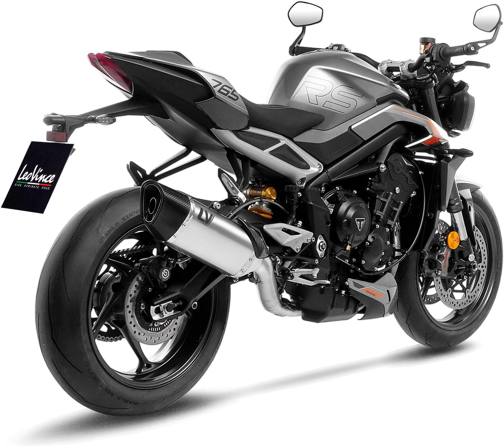 Complete Exhaust System Without Catalytic Converter And Without Sound Certification Lv-14 R Titanium Carbon Fiber End Cap - Leovince Compatible With Triumph Street Triple 765 A2 (2023-2024)