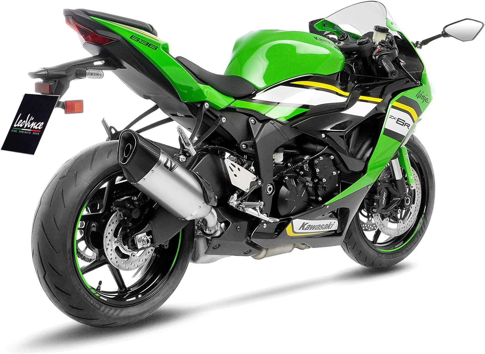 Tubo De Escape Con Homologación Acústica Lv-14 R Acero Fondo Carbono - Leovince Compatible Con Kawasaki Zx 6R Ninja (2024-2026)