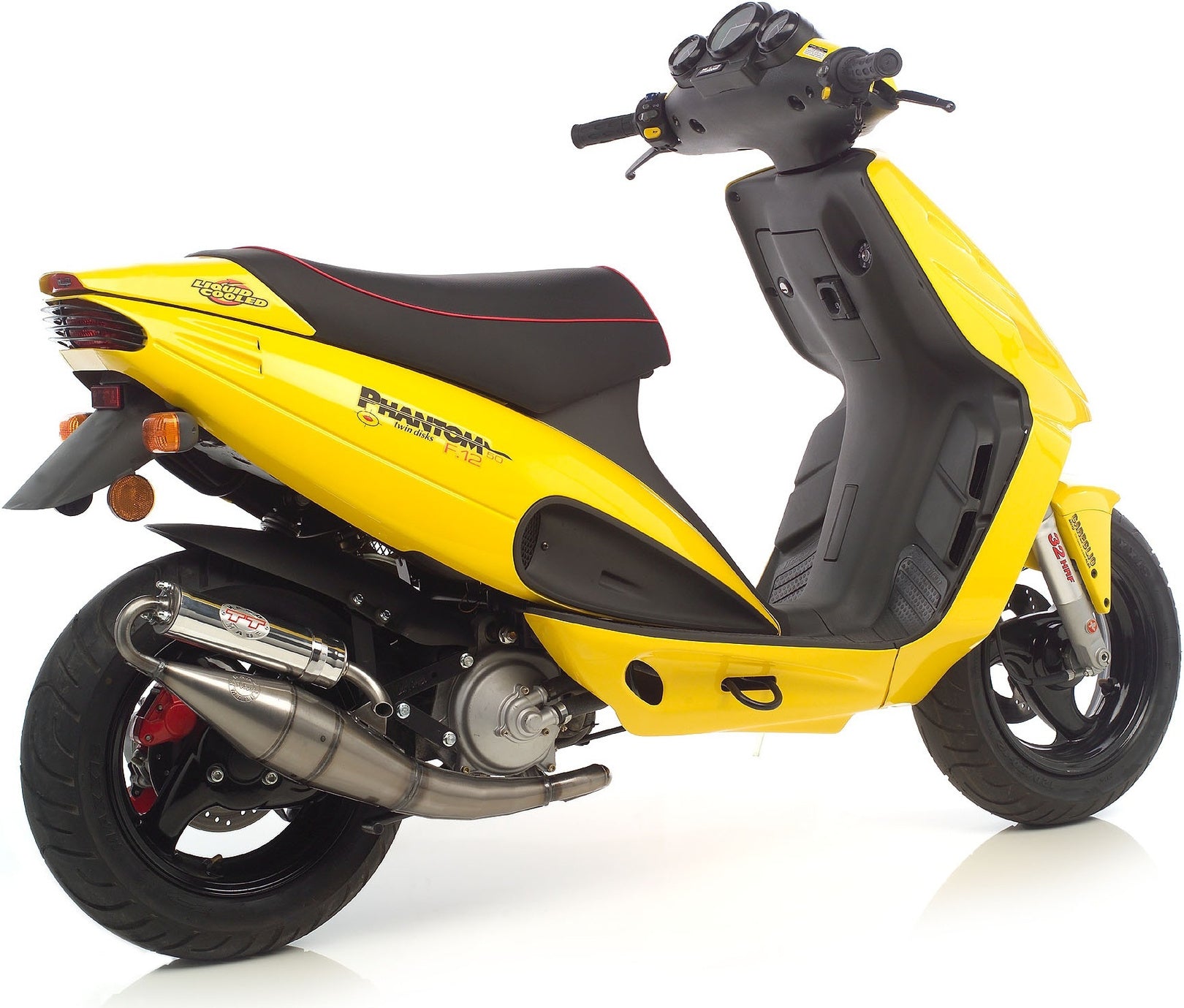 Complete Catalytic Exhaust System With Sound Certification Hand Made Tt Aluminum - Leovince Compatible With Malaguti F12 Phantom Kat Liquid (2000)