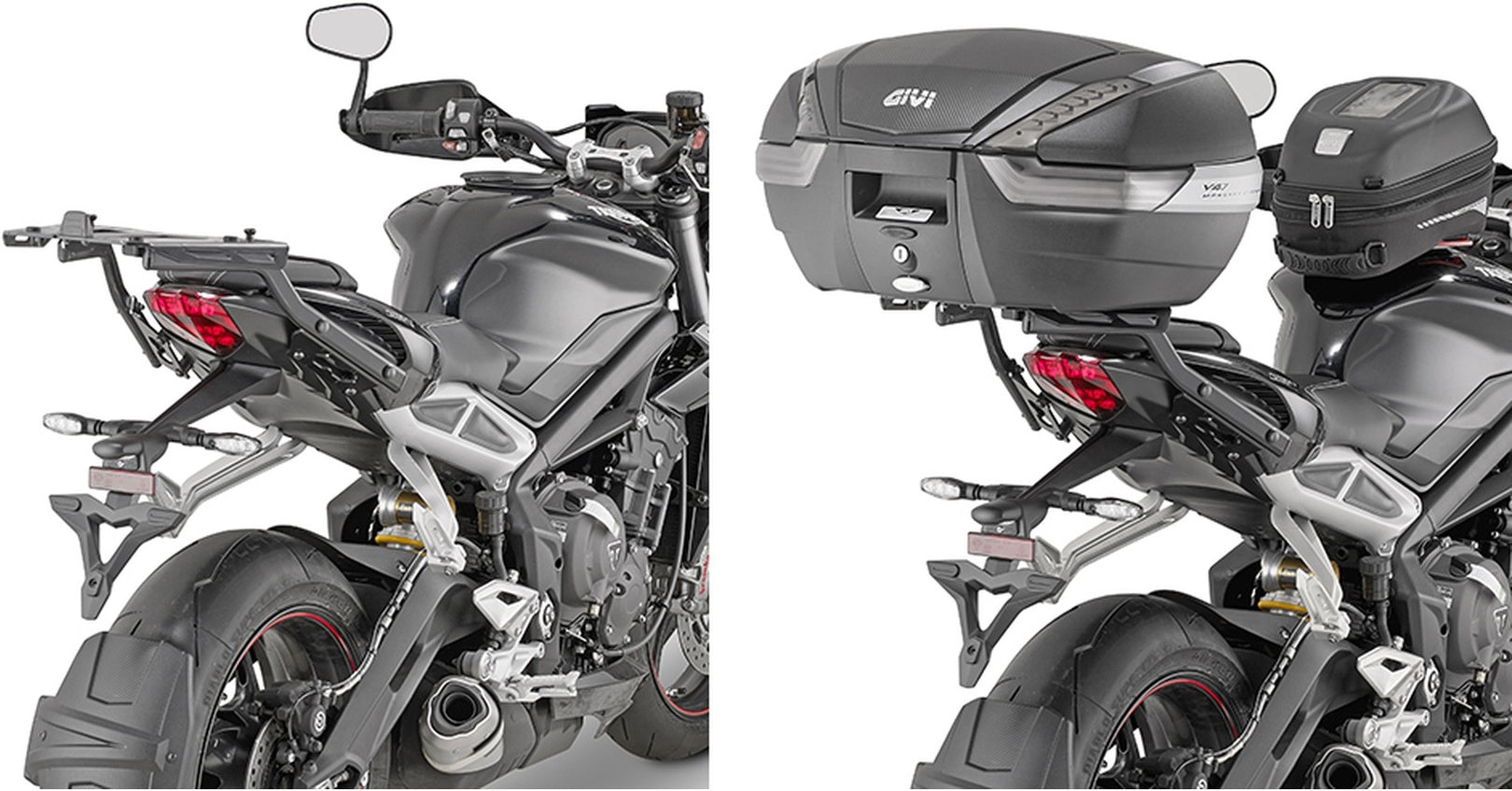 Monokey Trekker Outback Evo Smart Black Aluminium Top Case - 58 Lt Trekker Outback Evo Smart Aluminium - Givi Compatible With Triumph Street Triple 765 (2020)