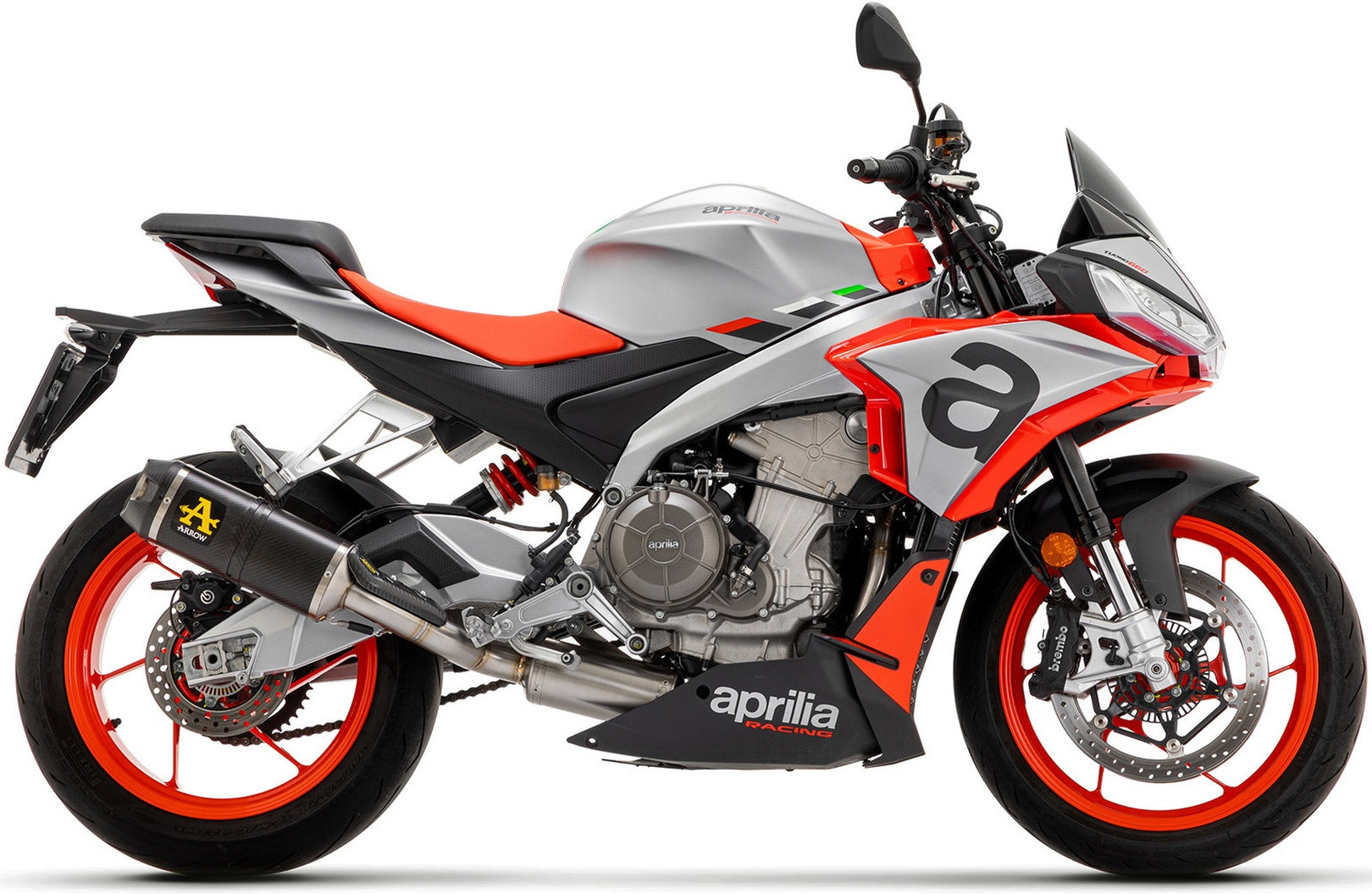 Complete Non-Catalytic Exhaust System With Sound Certification Indy-Race Black Aluminium Carbon - Arrow Special Parts Compatible With Aprilia Tuono 660 (2021-2024)
