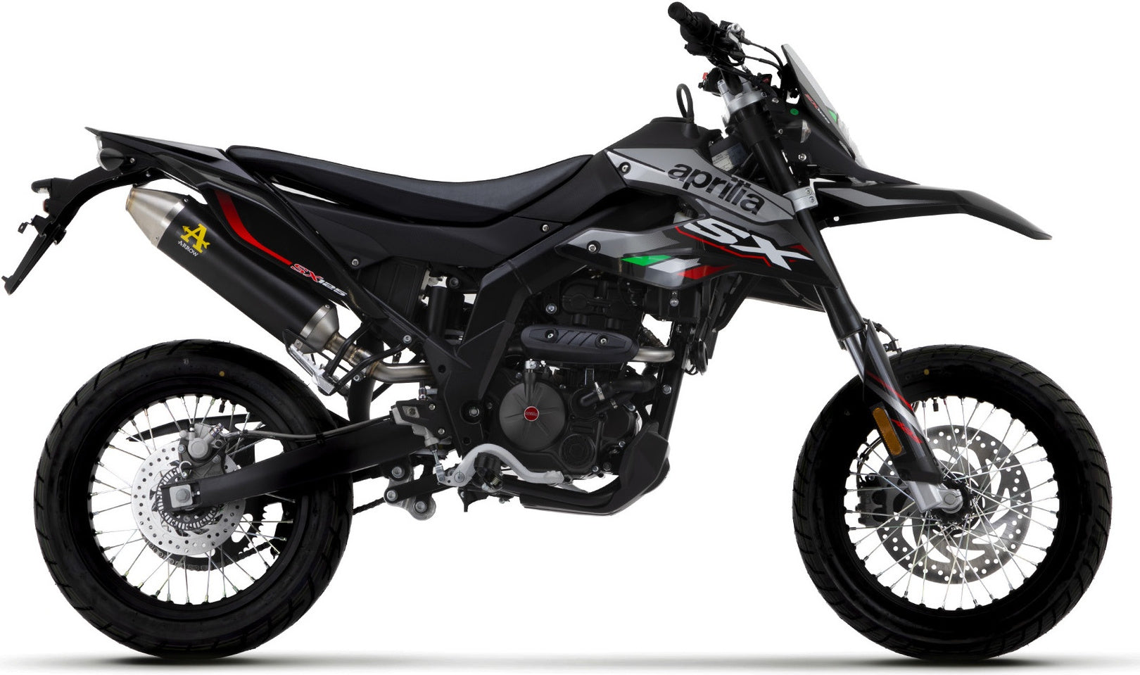 Exhaust Tip With Noise Certification Thunder Black Aluminium Stainless Steel - Arrow Special Parts Compatible With Aprilia Rx - Sx 125 (2021-2024)
