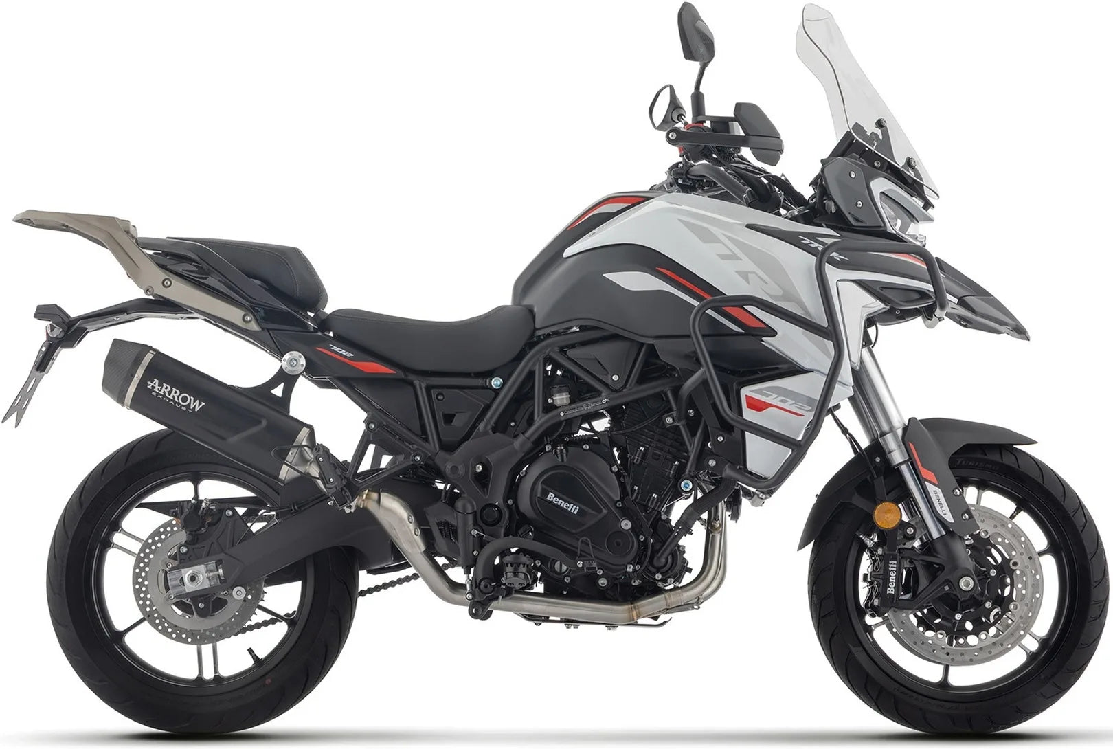 Sistema De Escape Completo Sin Catalizador Y Con Homologación Acústica Indy Race Aluminio Negro Fondo Carby - Arrow Special Parts Compatible Con Benelli Trk 702 - X (2025-2026)