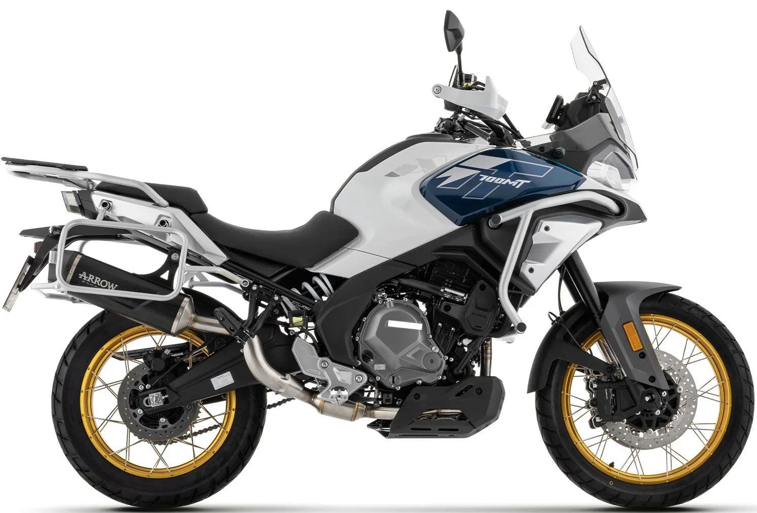 Tubo De Escape Con Homologación Acústica Indy-Race Evo Aluminio Negro Fondo Carby - Arrow Special Parts Compatible Con Cfmoto 700 Mt Adventure (2025-2026)