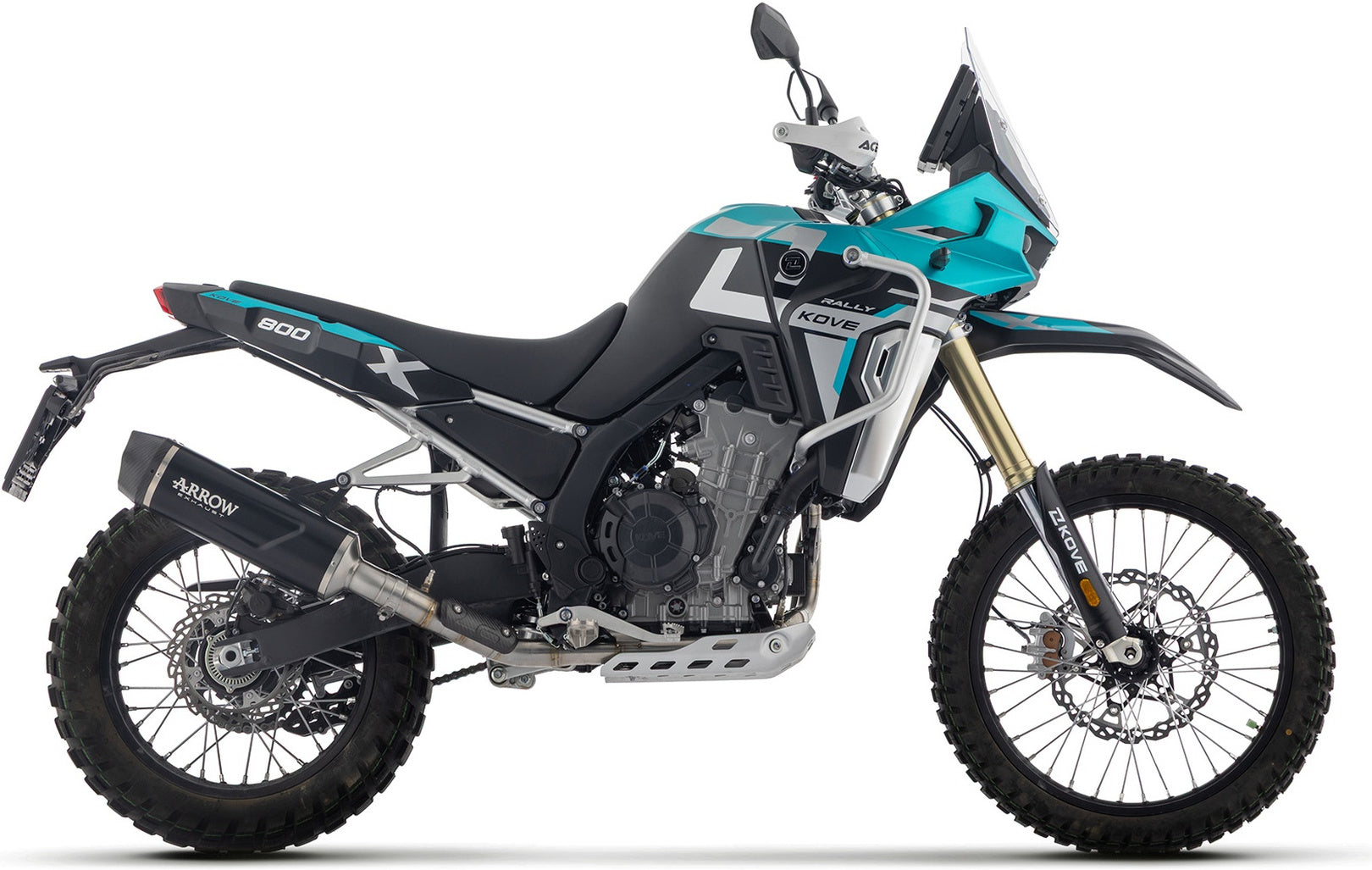 Complete Non-Catalytic Exhaust System With Sound Certification Indy-Race Evo Black Aluminium Carby End Cap - Arrow Special Parts Compatible With Kove Moto 800 X Pro (2025-2026)