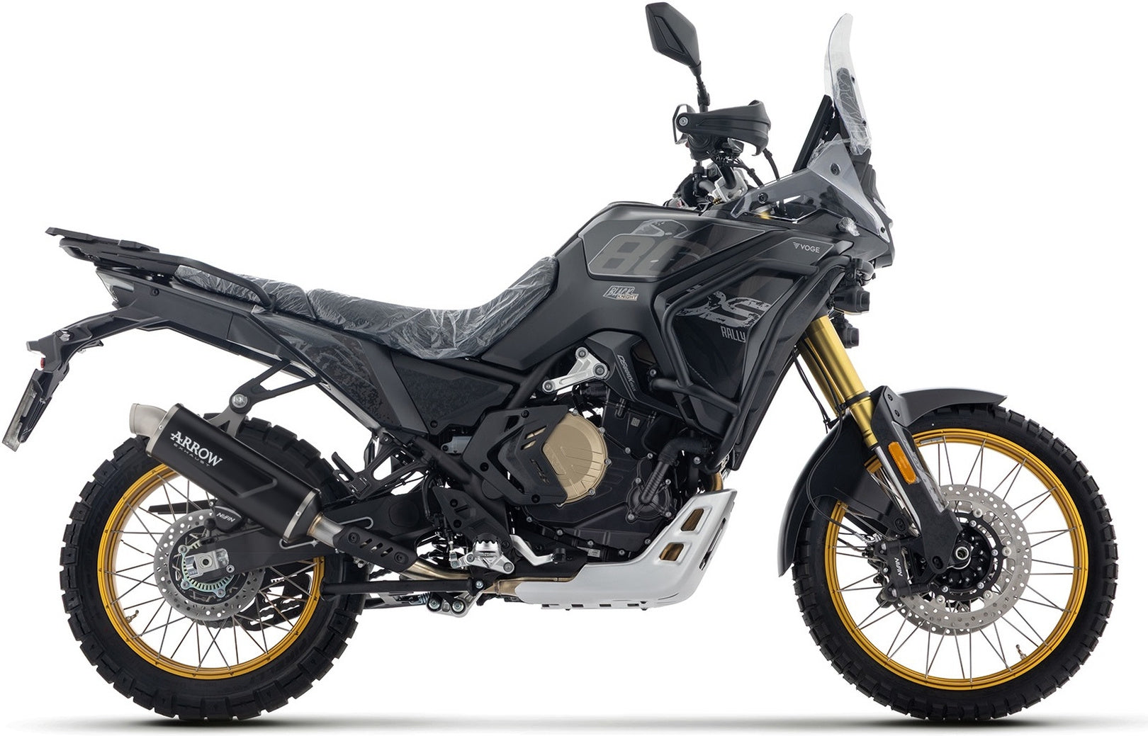 Complete Non-Catalytic Exhaust System With Sound Certification Indy-Race Evo Black Aluminium Carby End Cap - Arrow Special Parts Compatible With Voge Valico 800 Dsx Rally (2025-2026)