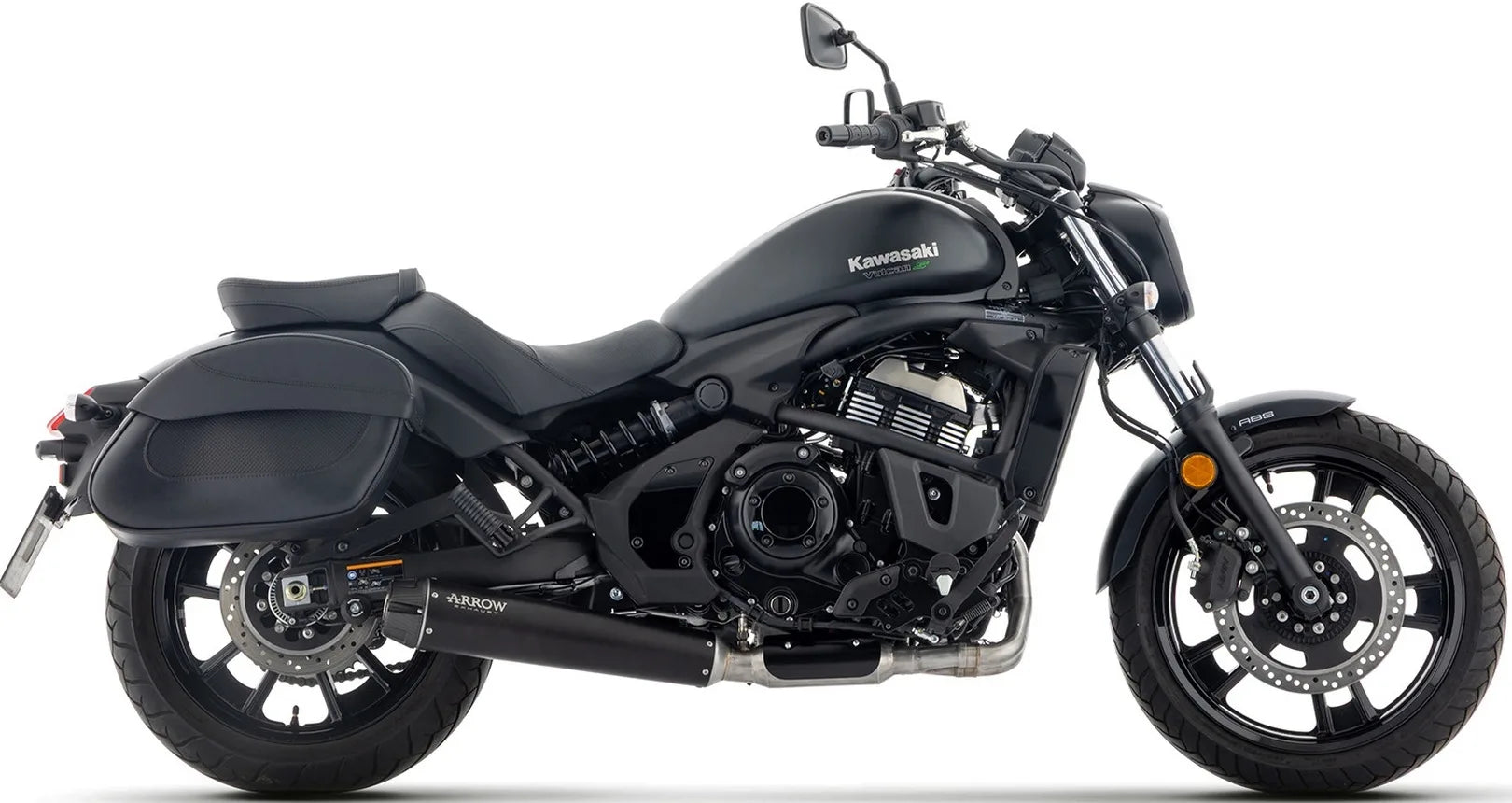 Sistema De Escape Completo Con Catalizador Y Homologación Acústica Rebel Acero Negro Fondo Aluminio Negro - Arrow Special Parts Compatible Con Kawasaki Vulcan 650 S (2025-2026)