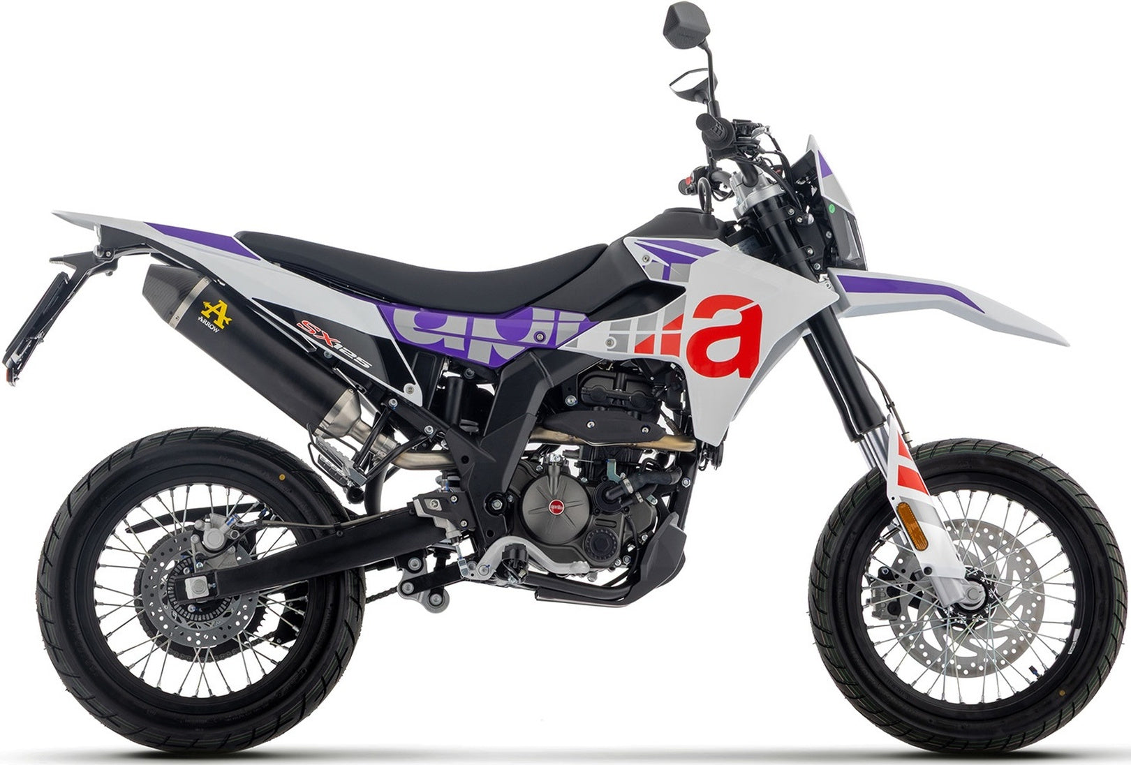 Complete Exhaust System Without Catalytic Converter And Without Sound Certification Thunder Black Aluminium Carby End Cap - Arrow Special Parts Compatible With Aprilia Rx - Sx 125 (2025-2026)