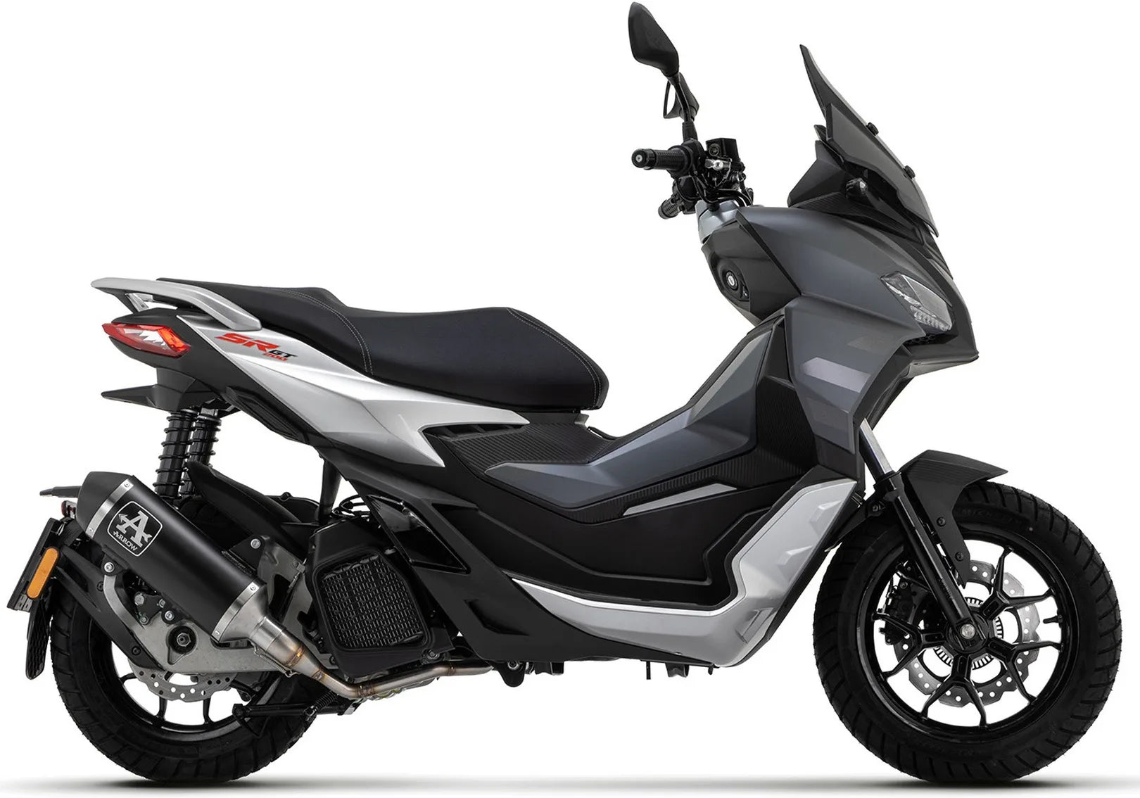 Sistema De Escape Completo Con Catalizador Y Homologación Acústica Urban Aluminio Negro Acero Negro - Arrow Special Parts Compatible Con Aprilia Sr 200 Gt (2022-2024)