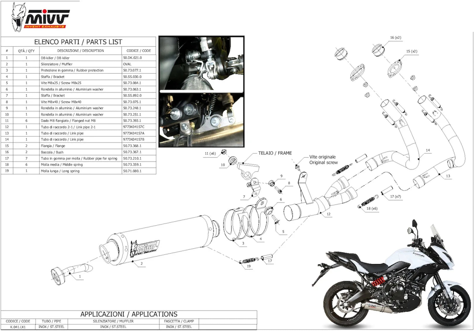 Sistema De Escape Completo Con Catalizador Y Homologación Acústica Oval Acero - Mivv Compatible Con Kawasaki Versys 650 (2015-2020)
