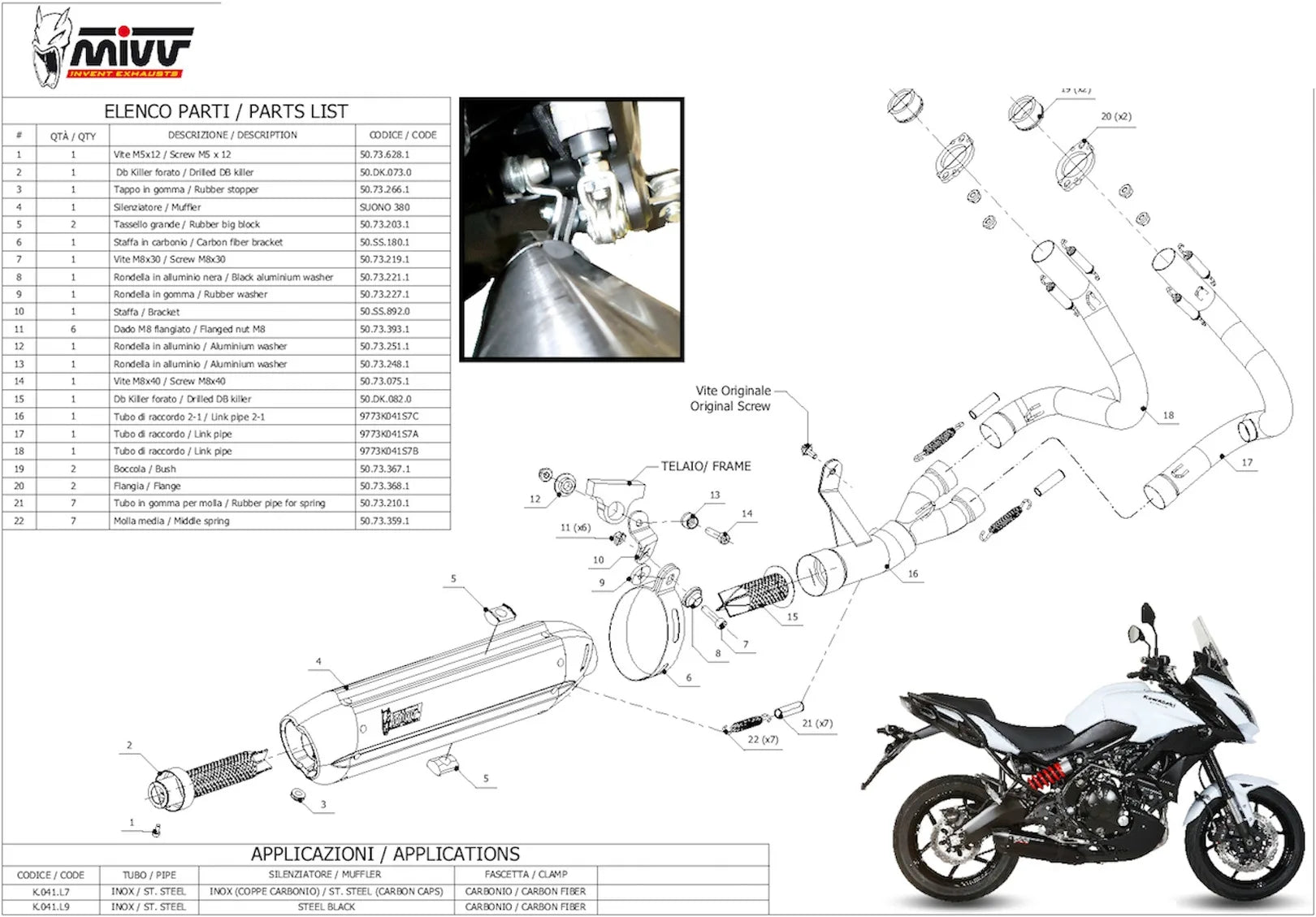 Sistema De Escape Completo Con Catalizador Y Homologación Acústica Suono Acero Negro Carbono - Mivv Compatible Con Kawasaki Versys 650 (2015-2020)