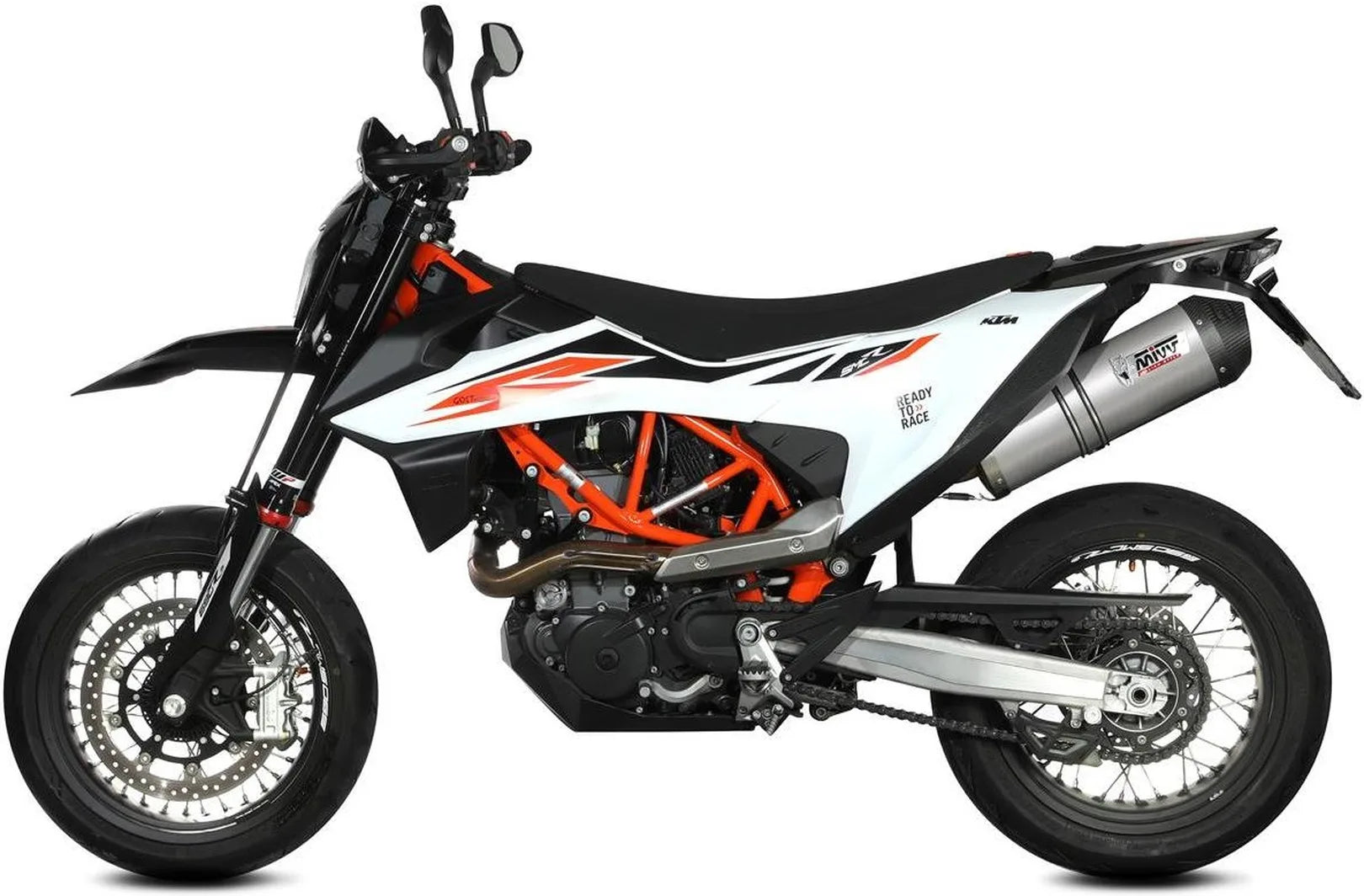 Tubo De Escape Sin Catalizador Y Sin Homologación Acústica Oval Titano Carbono - Mivv Compatible Con Ktm 690 Smc R (2020-2024)