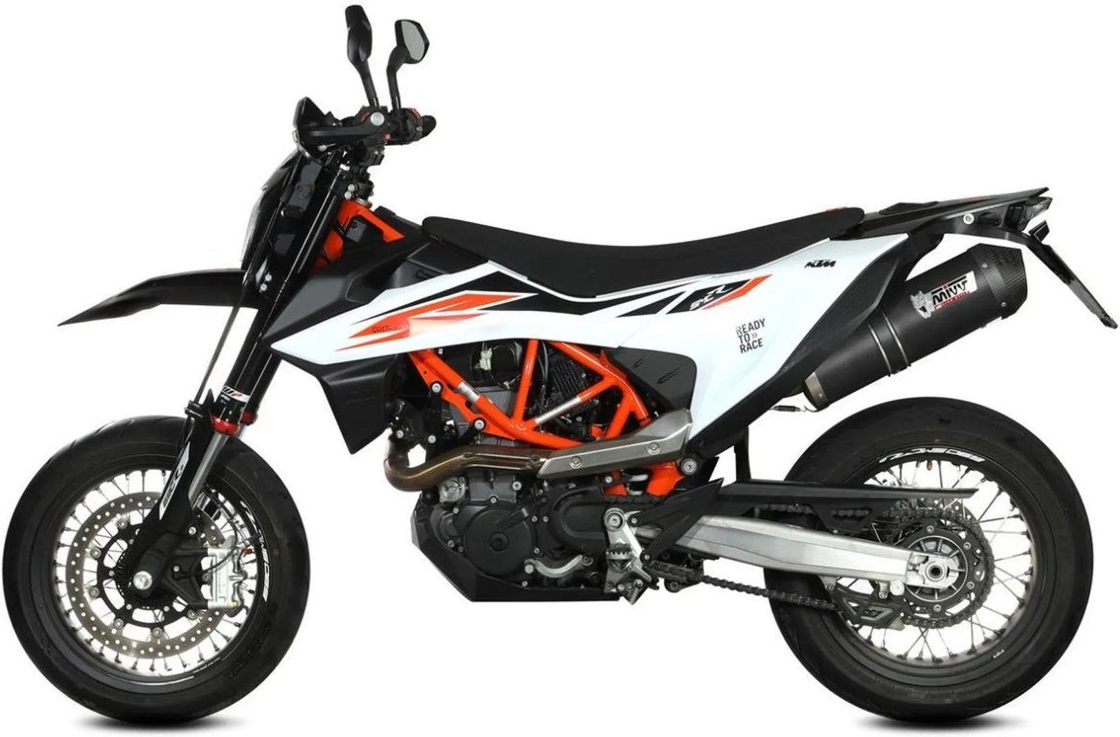 Tubo De Escape Sin Catalizador Y Sin Homologación Acústica Oval Acero Negro Carbono - Mivv Compatible Con Ktm 690 Smc R (2020-2024)