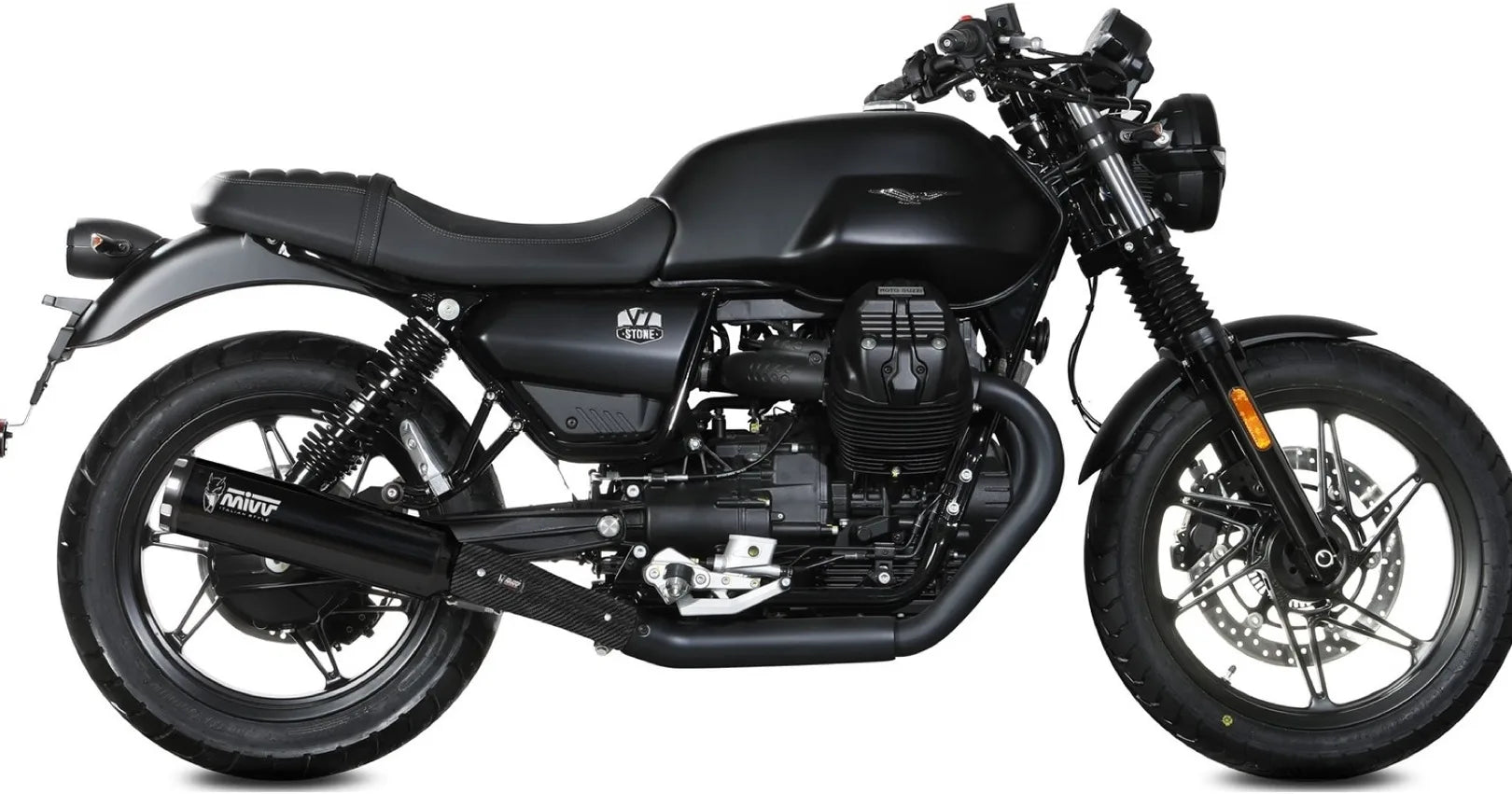 Escape Doble Sin Catalizador Con Homologación Acústica Hr-1 Acero Negro - Mivv Compatible Con Moto Guzzi V7 Stone (2021-2024)