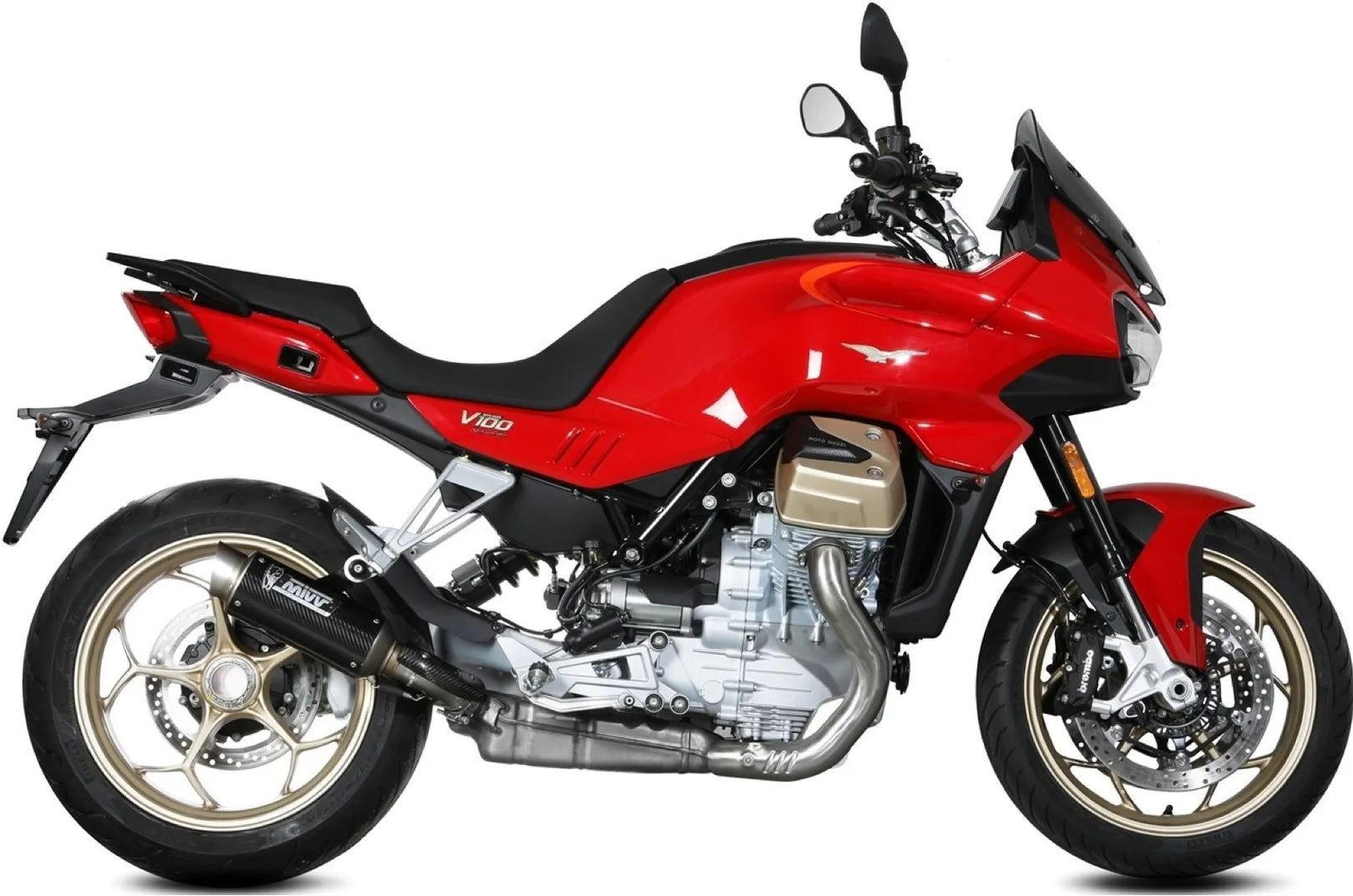 Sistema De Escape Completo Sin Catalizador Y Con Homologación Acústica Gppro Carbono - Mivv Compatible Con Moto Guzzi V 100 Mandello 1000 (2022-2024)