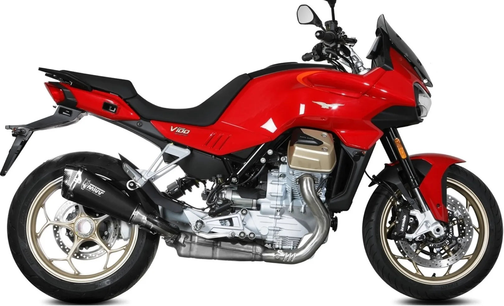Sistema De Escape Completo Sin Catalizador Y Con Homologación Acústica Delta Race Acero Negro Carbono - Mivv Compatible Con Moto Guzzi V 100 Mandello 1000 (2022-2024)