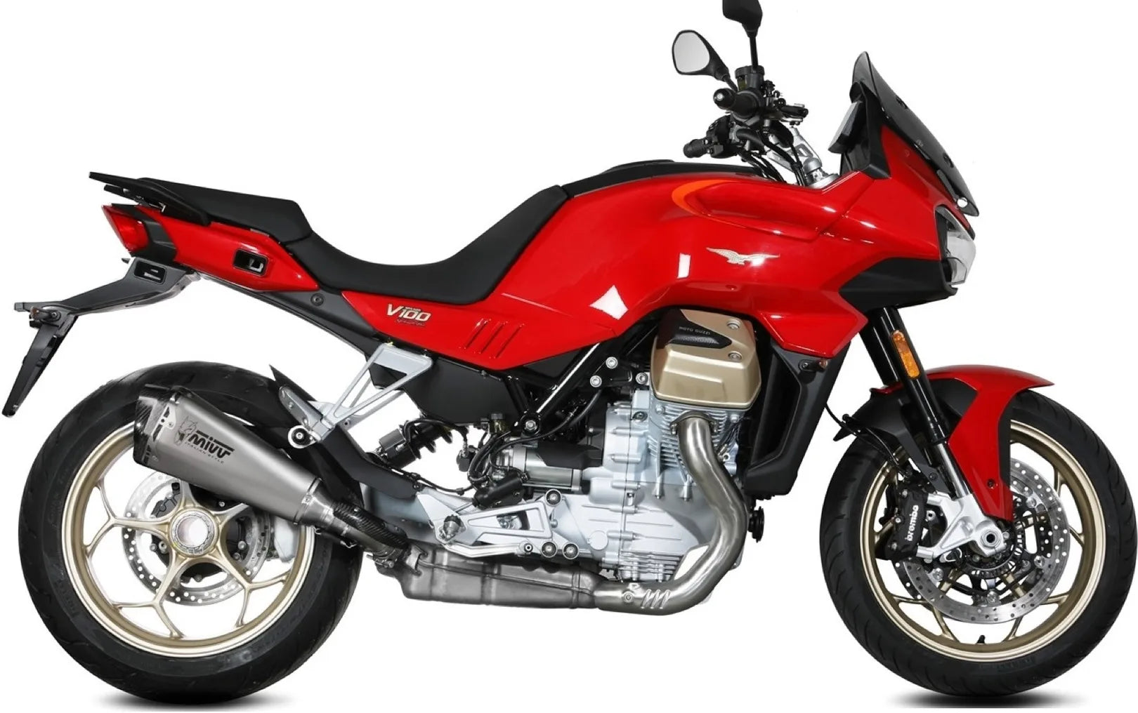 Sistema De Escape Completo Sin Catalizador Y Con Homologación Acústica Delta Race Acero Carbono - Mivv Compatible Con Moto Guzzi V 100 Mandello 1000 (2022-2024)