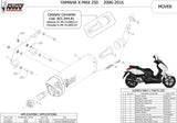 Tubo De Escape Sin Catalizador Y Sin Homologación Acústica Mover Acero Negro - Mivv Compatible Con Yamaha X-Max 250 (2006-2016)