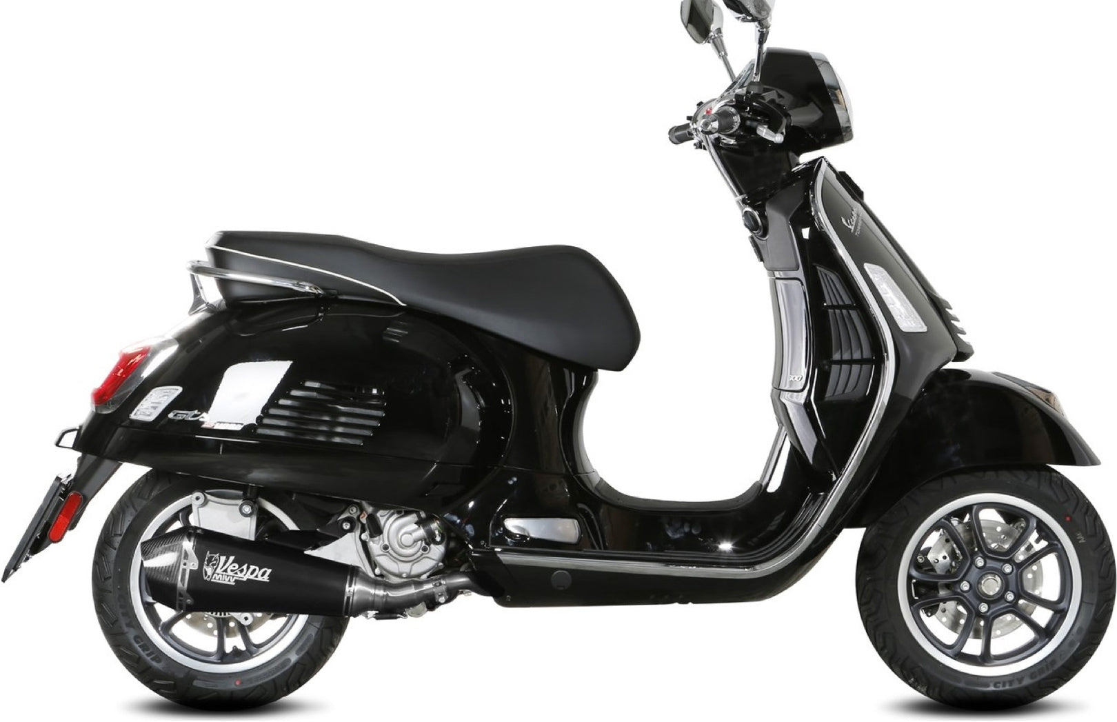 Catalytic Exhaust Tip With Sound Certification Delta Race Steel Black Carbon - Mivv Compatible With Piaggio Vespa Gts 300 (2021-2024)
