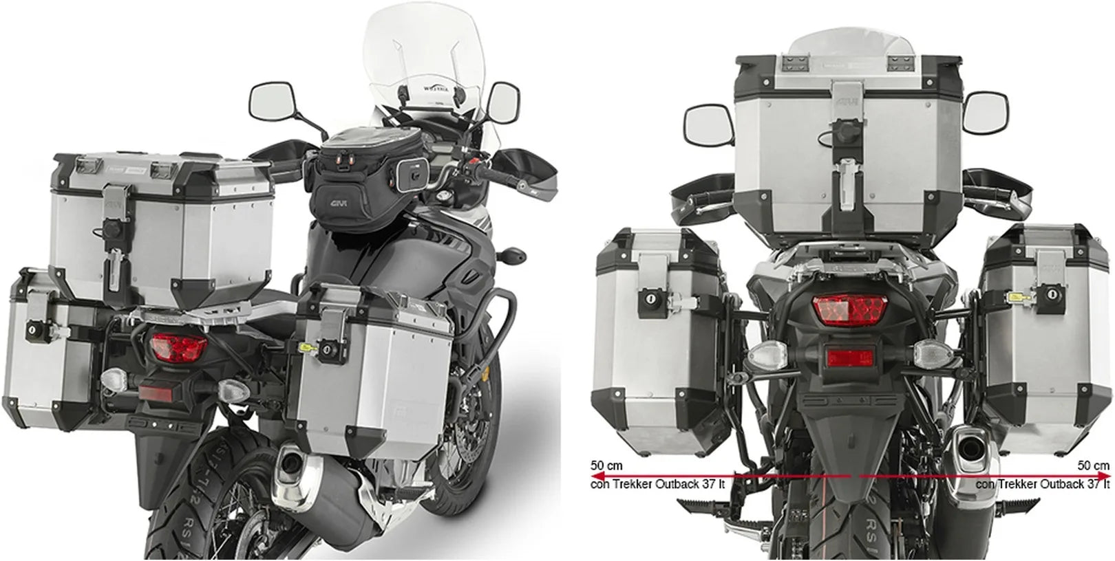 Maletas Laterales Monokey Cam-Side Trekker Outback Evo Smart Aluminio + Cerradura 74 Lt Trekker Outback Evo Smart Aluminio - Givi Compatible Con Suzuki Dl 650 V-Strom (2017-2024)