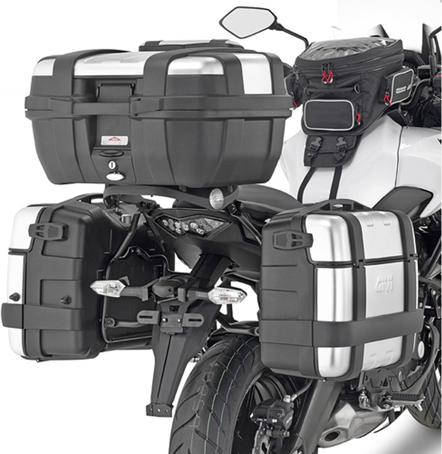Trekker Alaska Aluminium Black Top Case + Side Cases - 116 Lt Trekker Alaska Aluminium - Givi Compatible With Kawasaki Versys 650 (2022-2024)