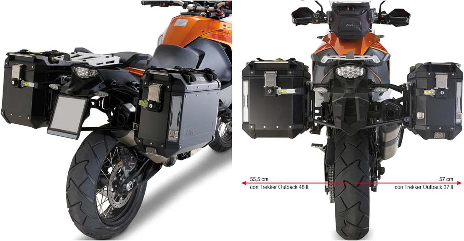 Maletas Laterales Monokey Cam-Side Trekker Outback Evo Smart Aluminio Negro + Cerradura 77 Lt Trekker Outback Evo Smart Aluminio - Givi Compatible Con Ktm 1050 Adventure (2015-2016)