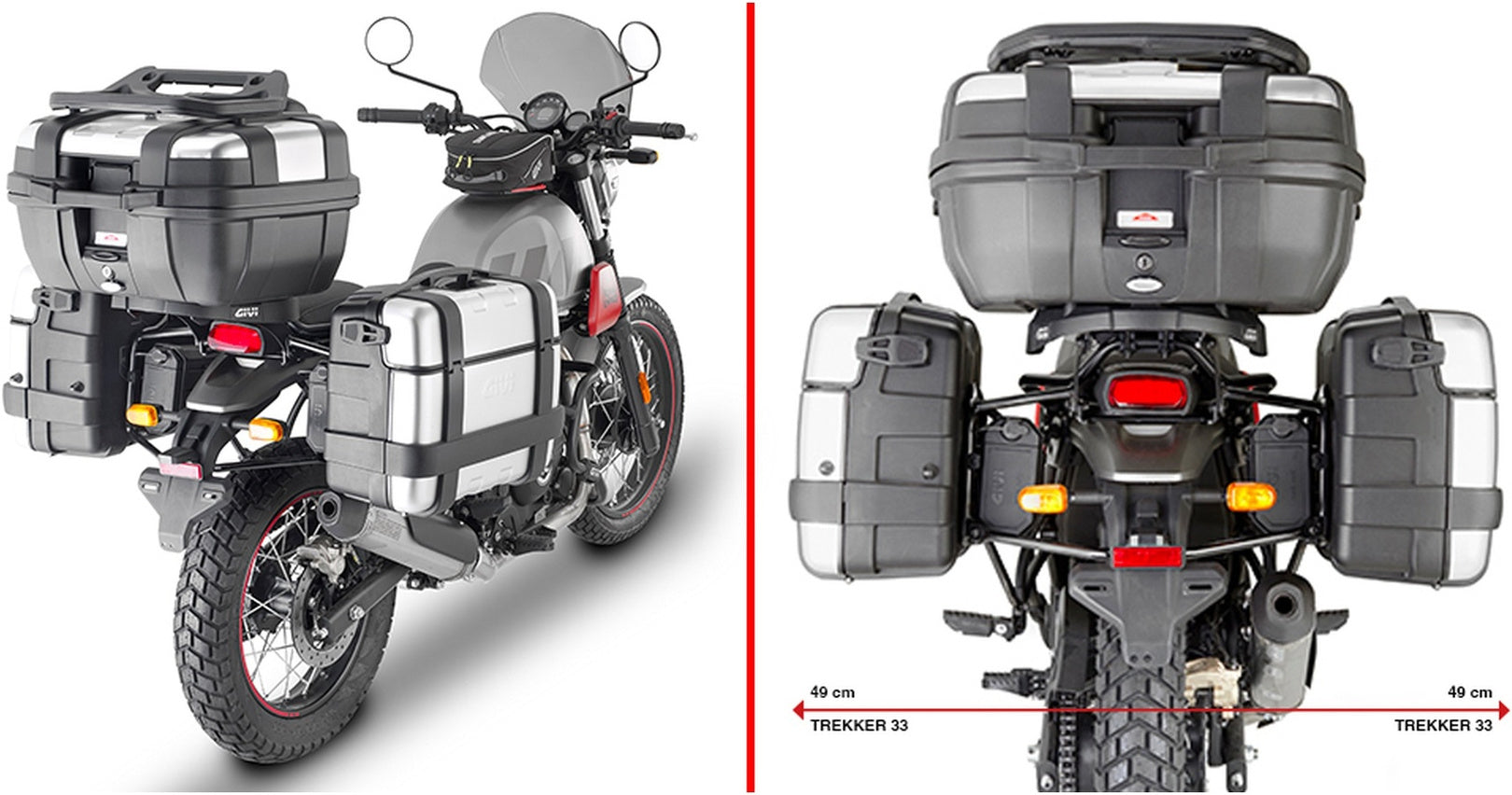 Trekker Dolomiti Aluminium Black Top Case + Side Cases - 106 Lt Trekker Dolomiti Aluminium - Givi Compatible With Royal Enfield Scram 411 (2022-2024)