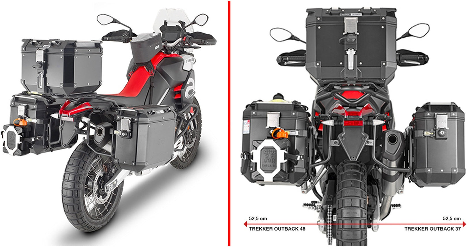 Monokey Cam-Side Trekker Outback Evo Smart Anodized Aluminium Side Cases + Locks - 88 Lt Trekker Outback Evo Smart Anodized Aluminium - Givi Compatible With Aprilia Tuareg 660 (2021-2024)