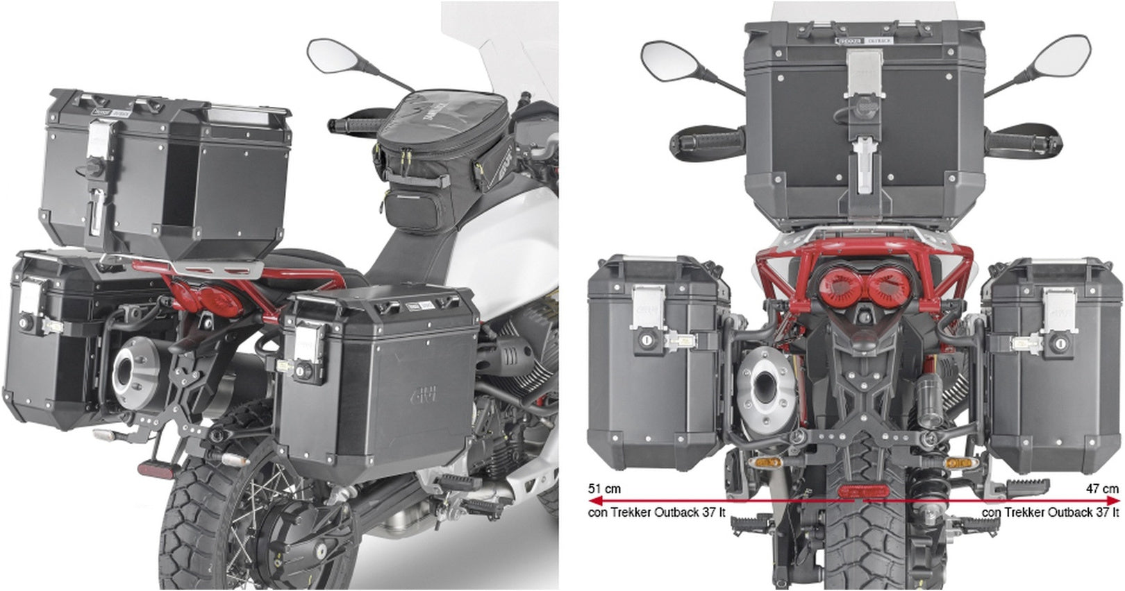 Monokey Cam-Side Trekker Outback Evo Smart Black Aluminium Side Cases + Locks - 74 Lt Trekker Outback Evo Smart Aluminium - Givi Compatible With Moto Guzzi V85 Tt (2019-2023)