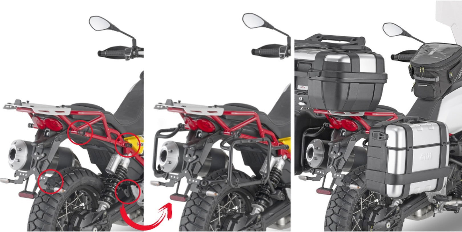Monokey Trekker Alaska Black Aluminium Side Cases - 72 Lt Trekker Alaska Aluminium - Givi Compatible With Moto Guzzi V85 Tt (2019-2023)
