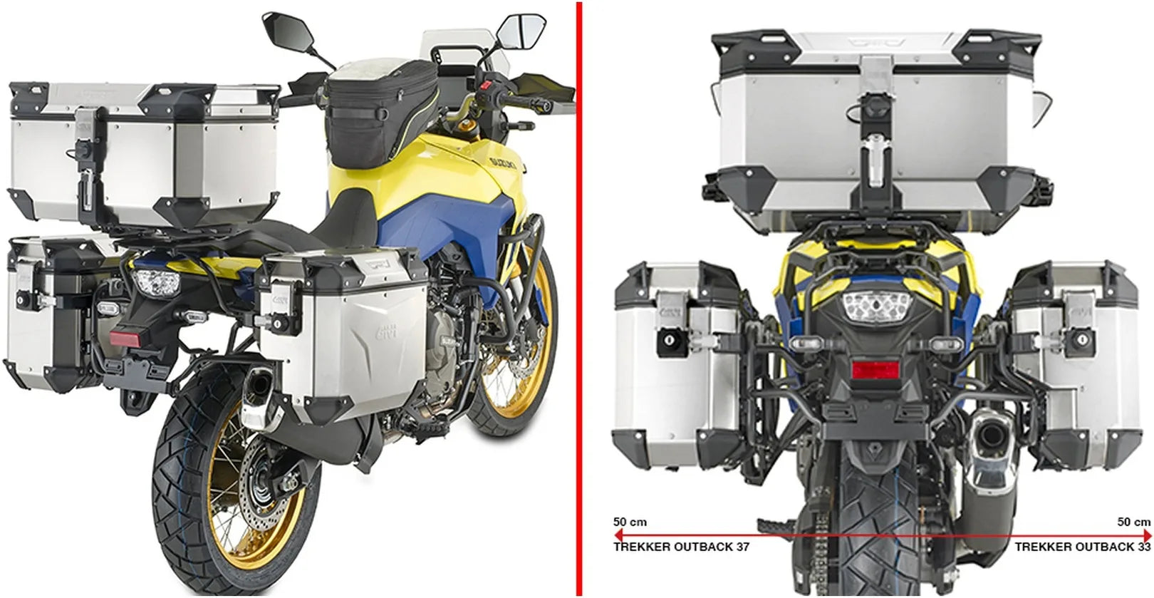Maletas Laterales Monokey Cam-Side Trekker Outback Evo Smart Aluminio Negro + Cerradura Dx Recortada 88 Lt Trekker Outback Evo Smart Aluminio - Givi Compatible Con Suzuki V-Strom 800 De (2023-2024)