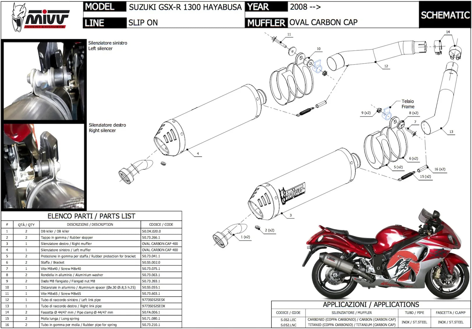 Escape Doble Con Homologación Acústica Oval Carbono Carbono - Mivv Compatible Con Suzuki Gsx-R 1300 Hayabusa (2008-2017)