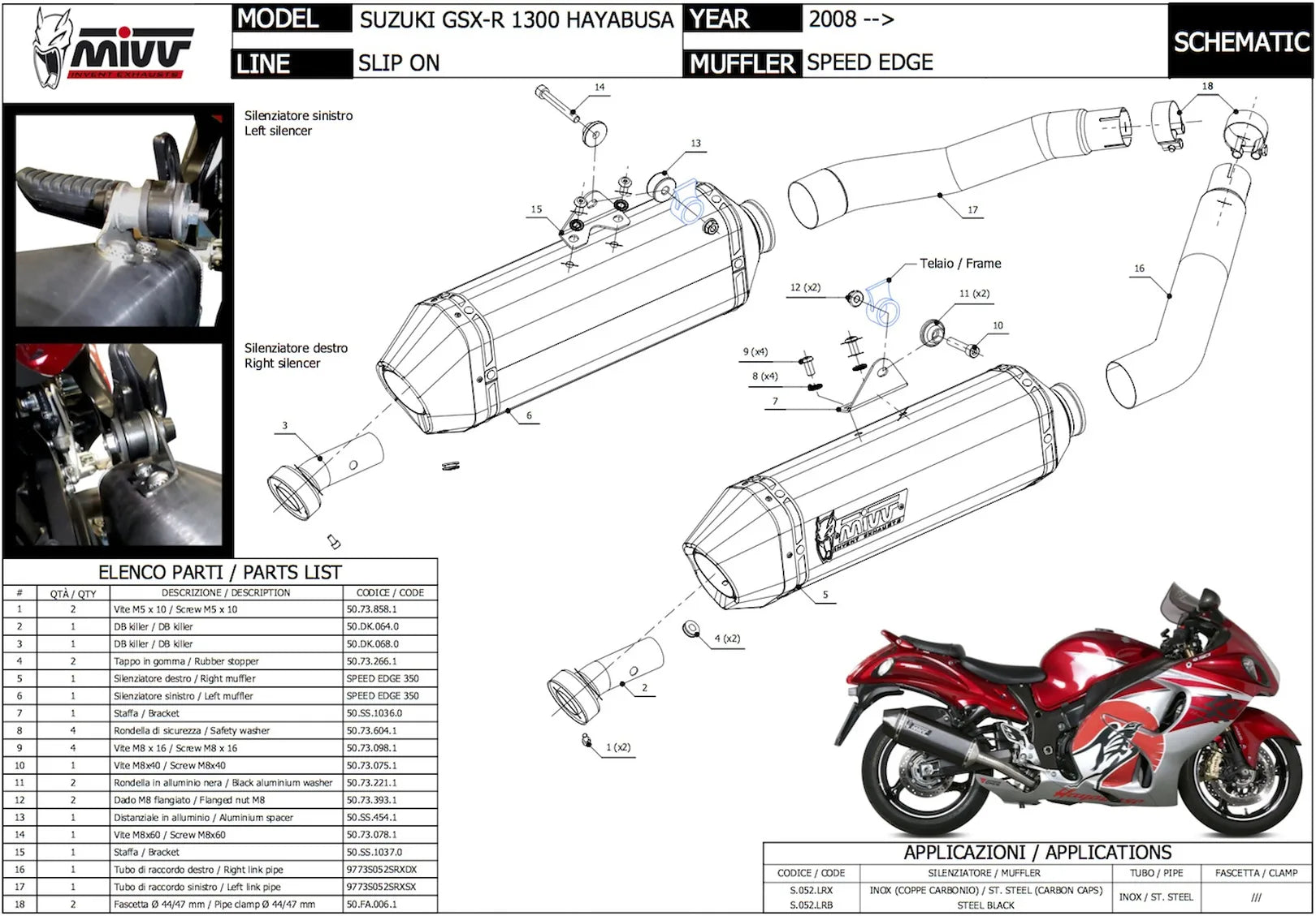 Escape Doble Con Homologación Acústica Speed Edge Acero Carbono - Mivv Compatible Con Suzuki Gsx-R 1300 Hayabusa (2008-2017)