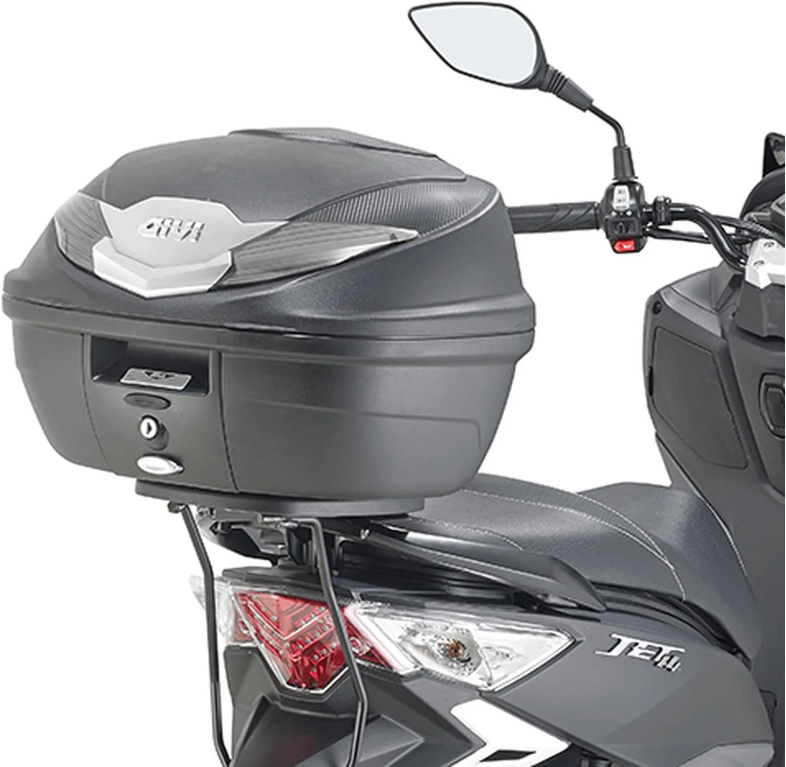 Baúl Monolock Riviera Negro Tech 46 Lt Riviera Plastico - Givi Compatible Con Sym Jet 14 125 - 200 (2017-2020)