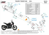 Sistema De Escape Completo Sin Catalizador Y Con Homologación Acústica Delta Race Acero Negro Carbono - Mivv Compatible Con Triumph Trident 660 (2021-2024)