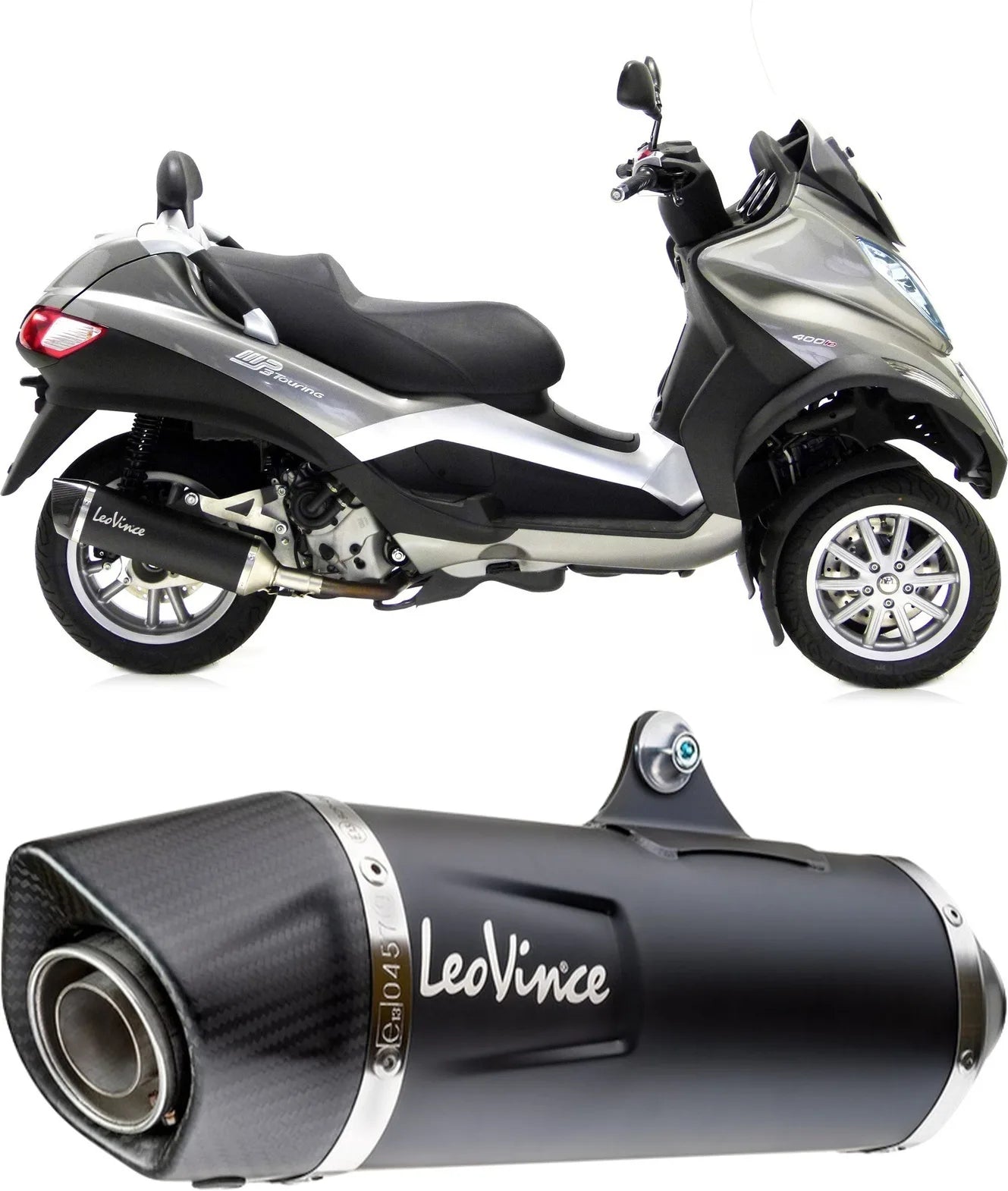 Tubo De Escape Sin Homologación Acústica Nero Acero Fondo Carbono - Leovince Compatible Con Piaggio Mp3 500 (2011-2016)