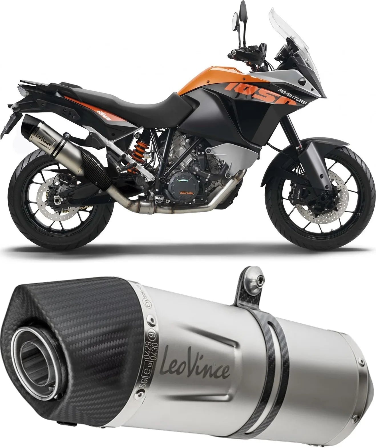 Tubo De Escape Sin Homologación Acústica Lv One Evo Acero Fondo Carbono - Leovince Compatible Con Ktm 1050 Adventure (2015-2016)