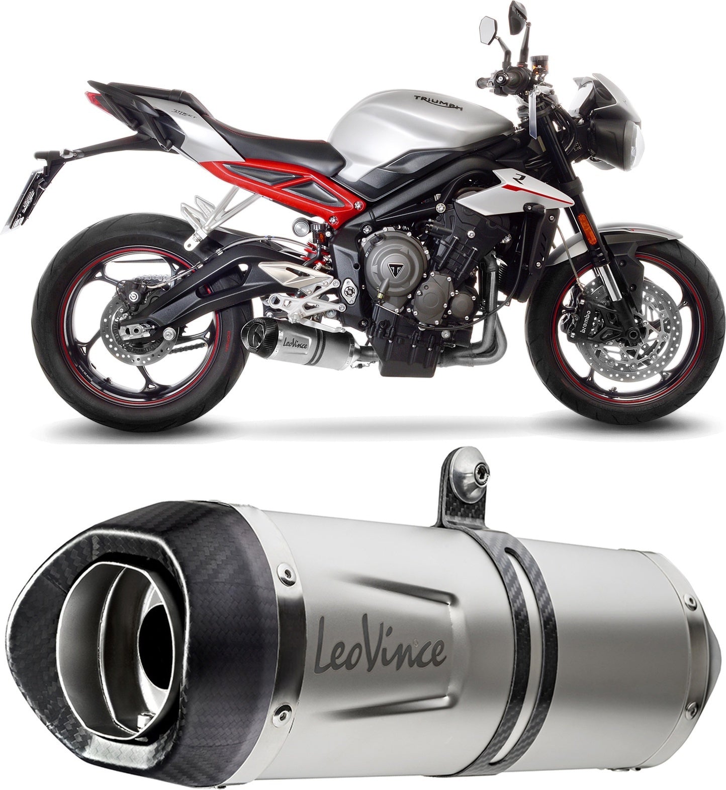 Exhaust Tip Without Sound Certification Lv One Evo Stainless Steel Carbon Fiber End Cap - Leovince Compatible With Triumph Street Triple 765 R - Sa2 (2017-2019)